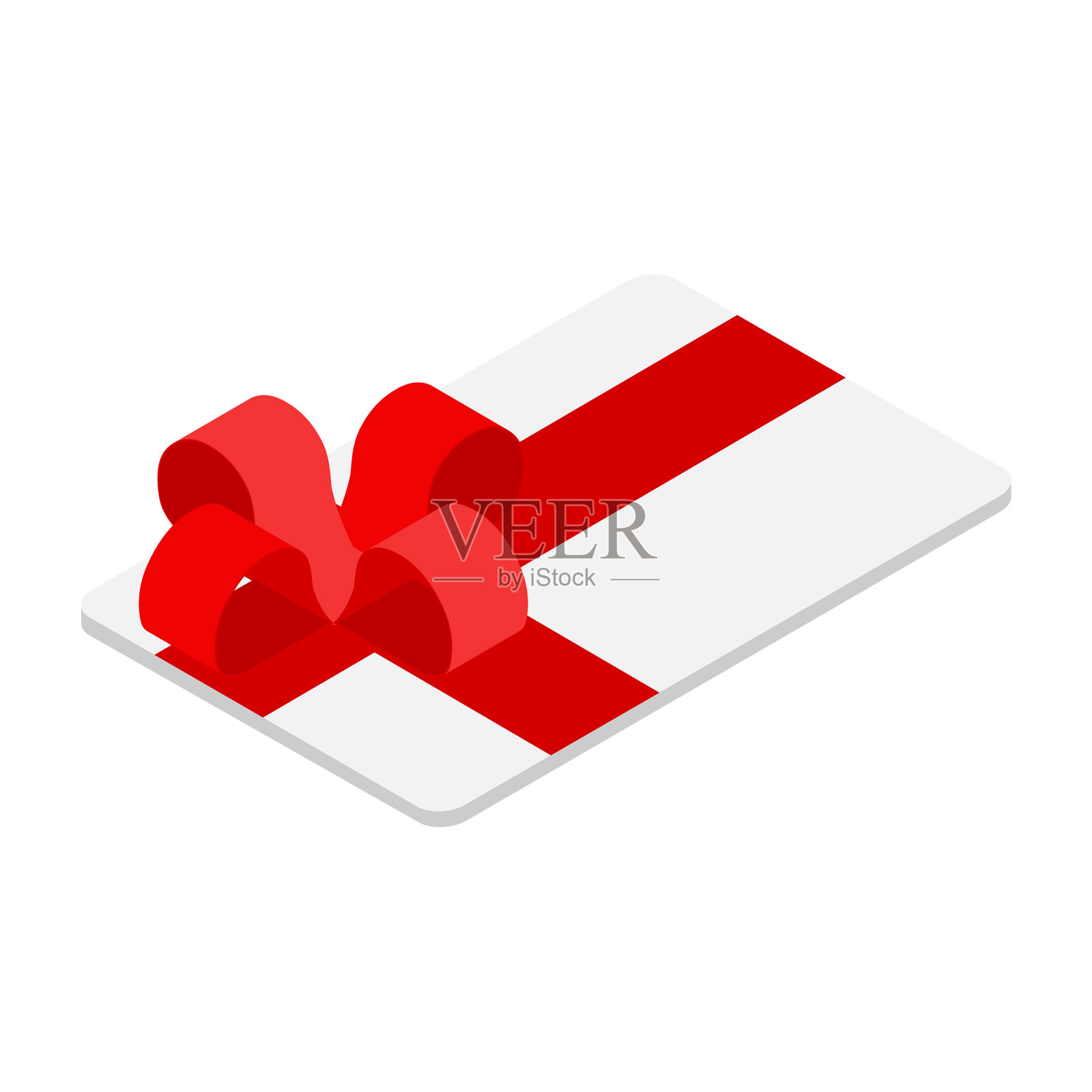 礼品卡与红色蝴蝶结和丝带设计元素图片