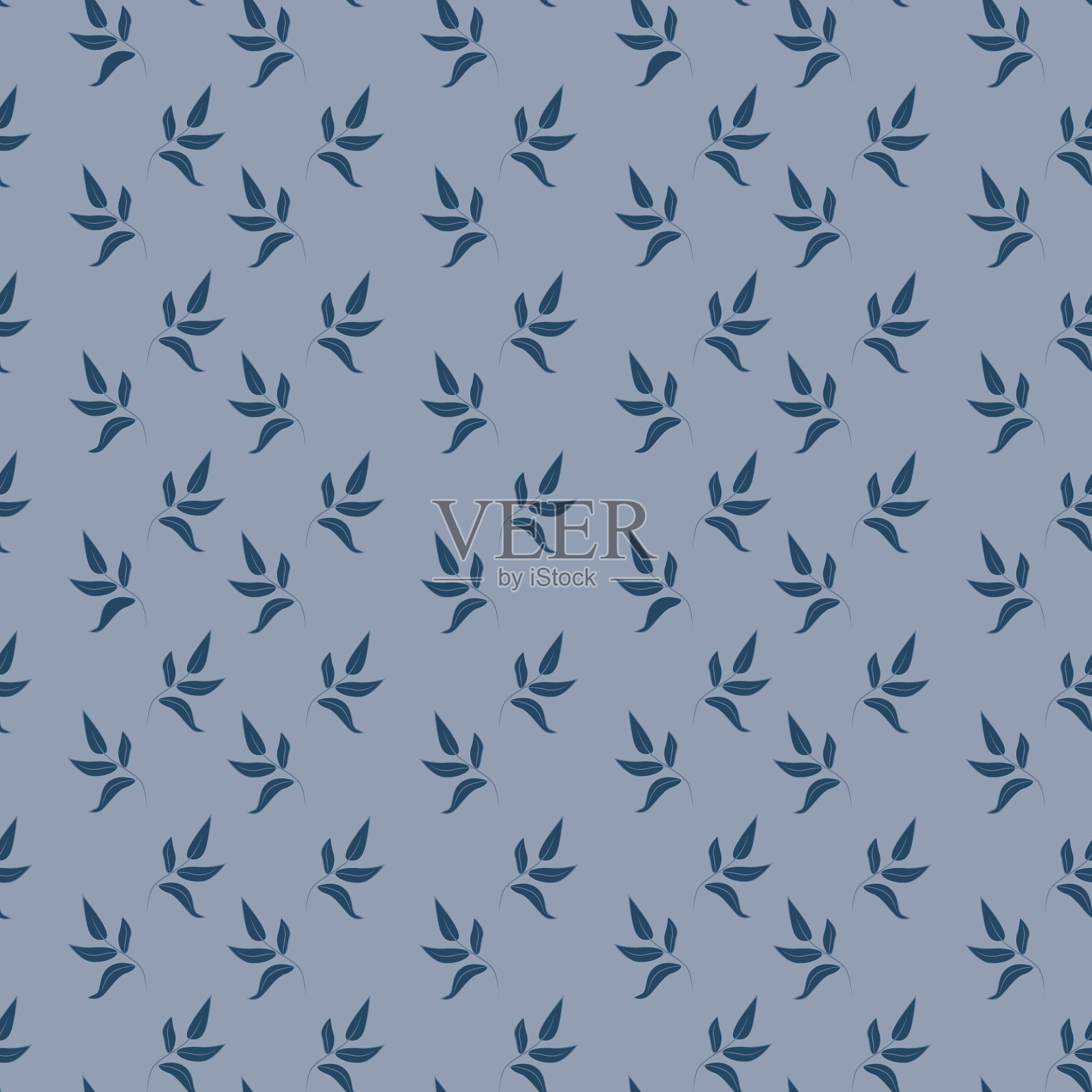 无缝图案与树叶在蓝色的背景插画图片素材