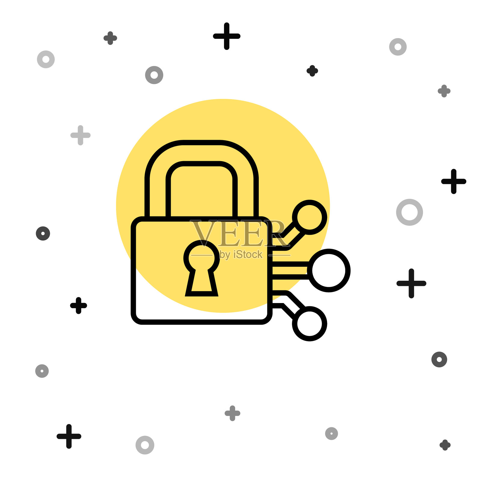 黑线锁定与比特币图标隔离插画图片素材