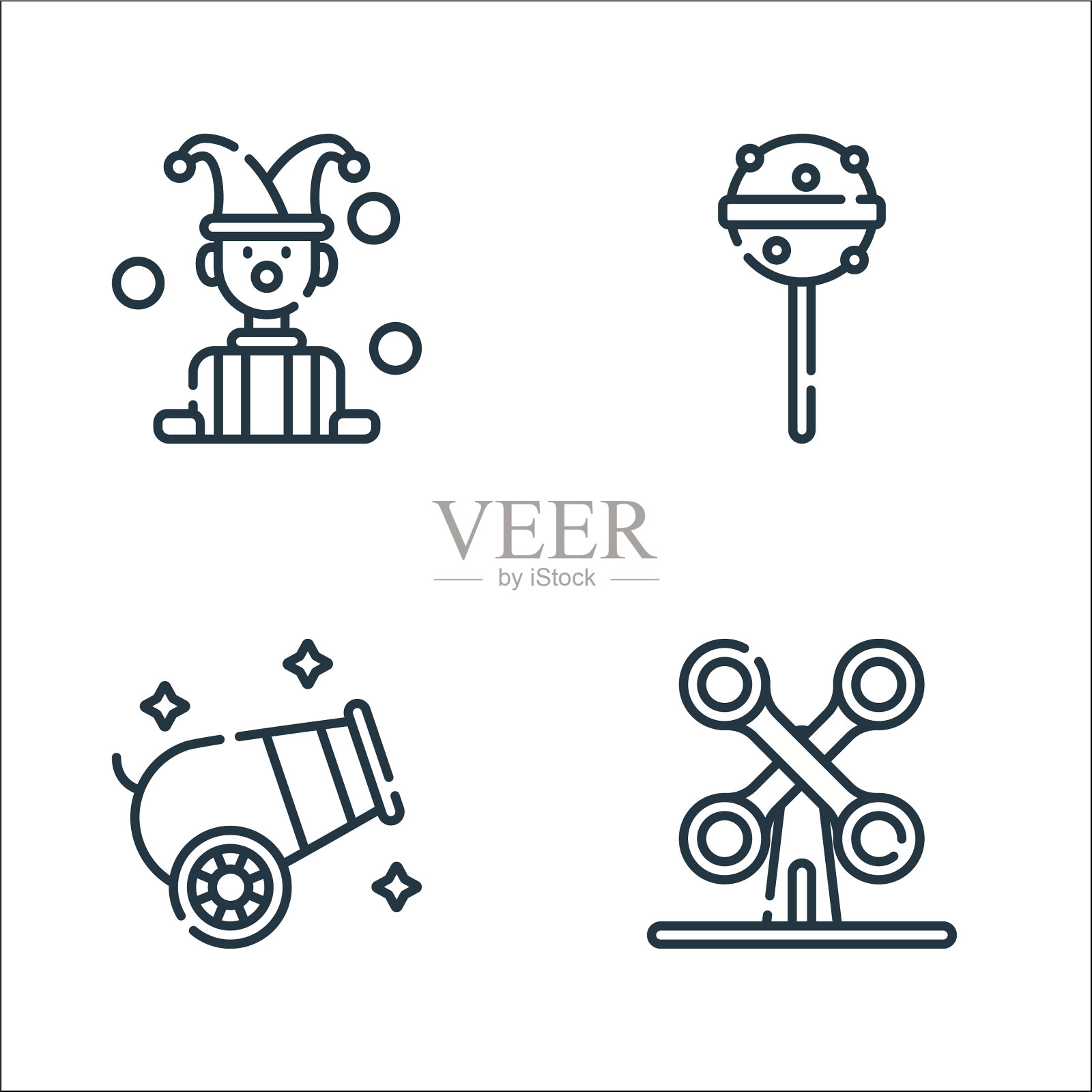 马戏团线图标线性集质量线集图标素材