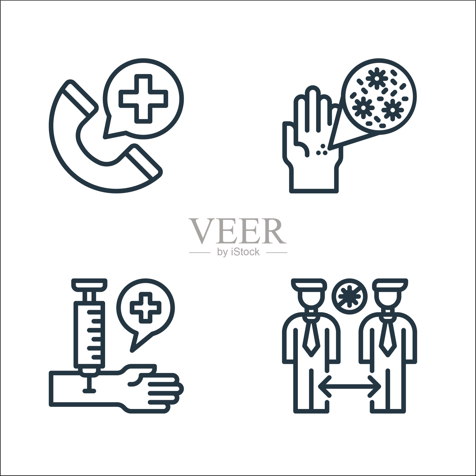 冠状病毒线图标线性集质量线图标素材