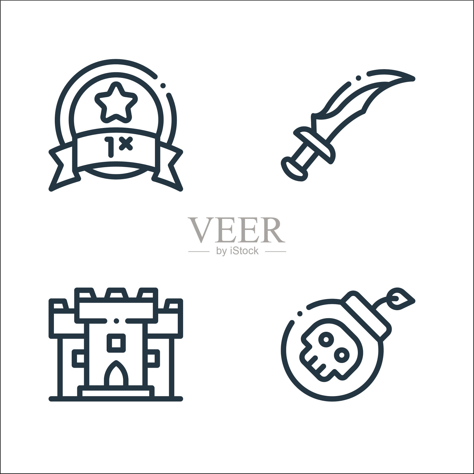 电子游戏元素线图标线性集的质量图标素材