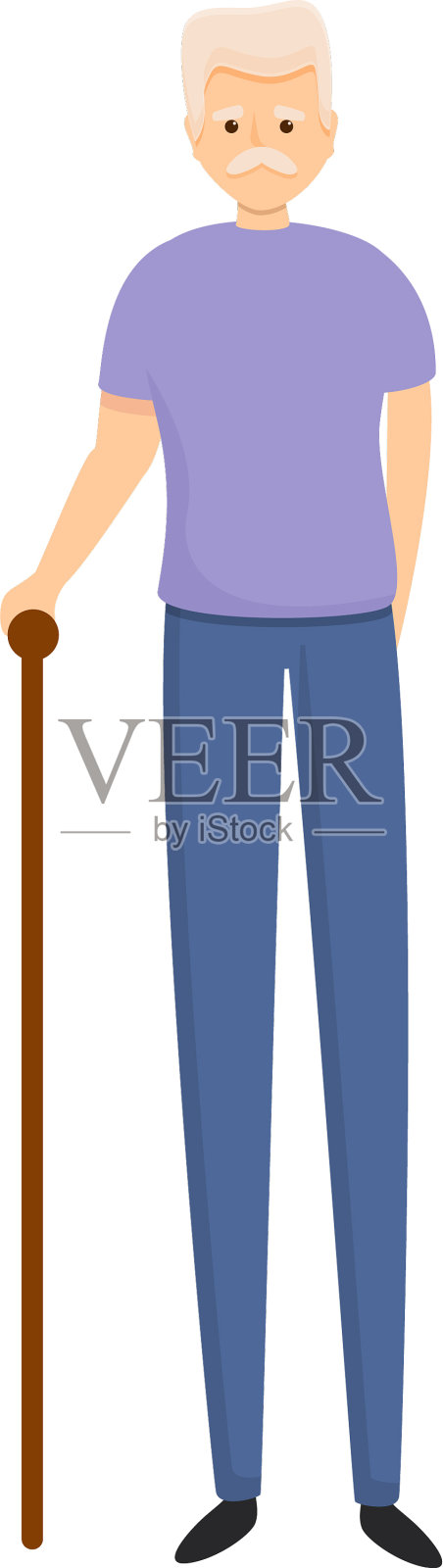 老人拄着拐杖卡通造型的图标设计元素图片