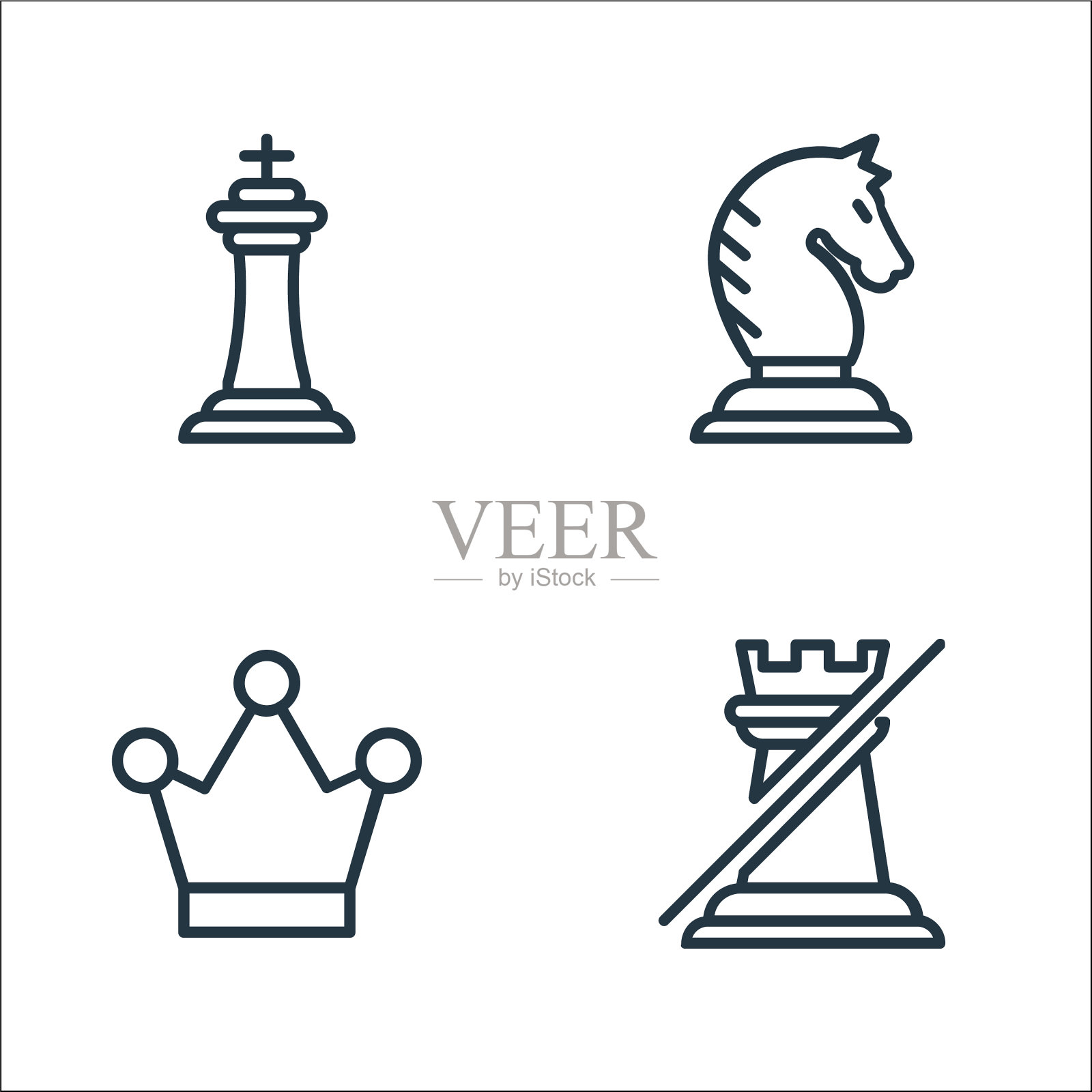 象棋游戏线图标线性集质量线集图标素材