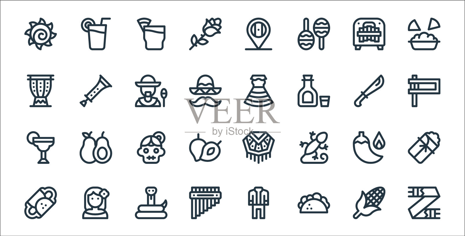 墨西哥线图标线性集质量线集图标素材