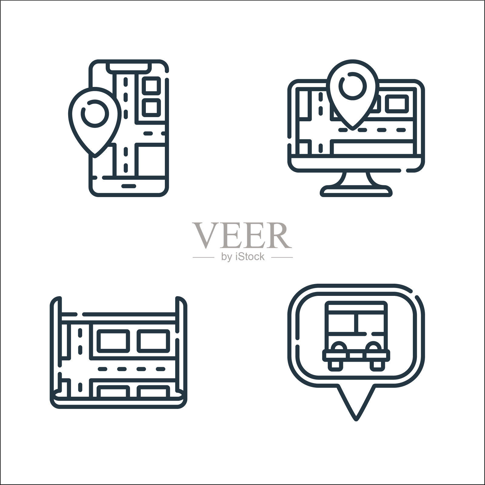 导航和地图线图标线性集的质量图标素材