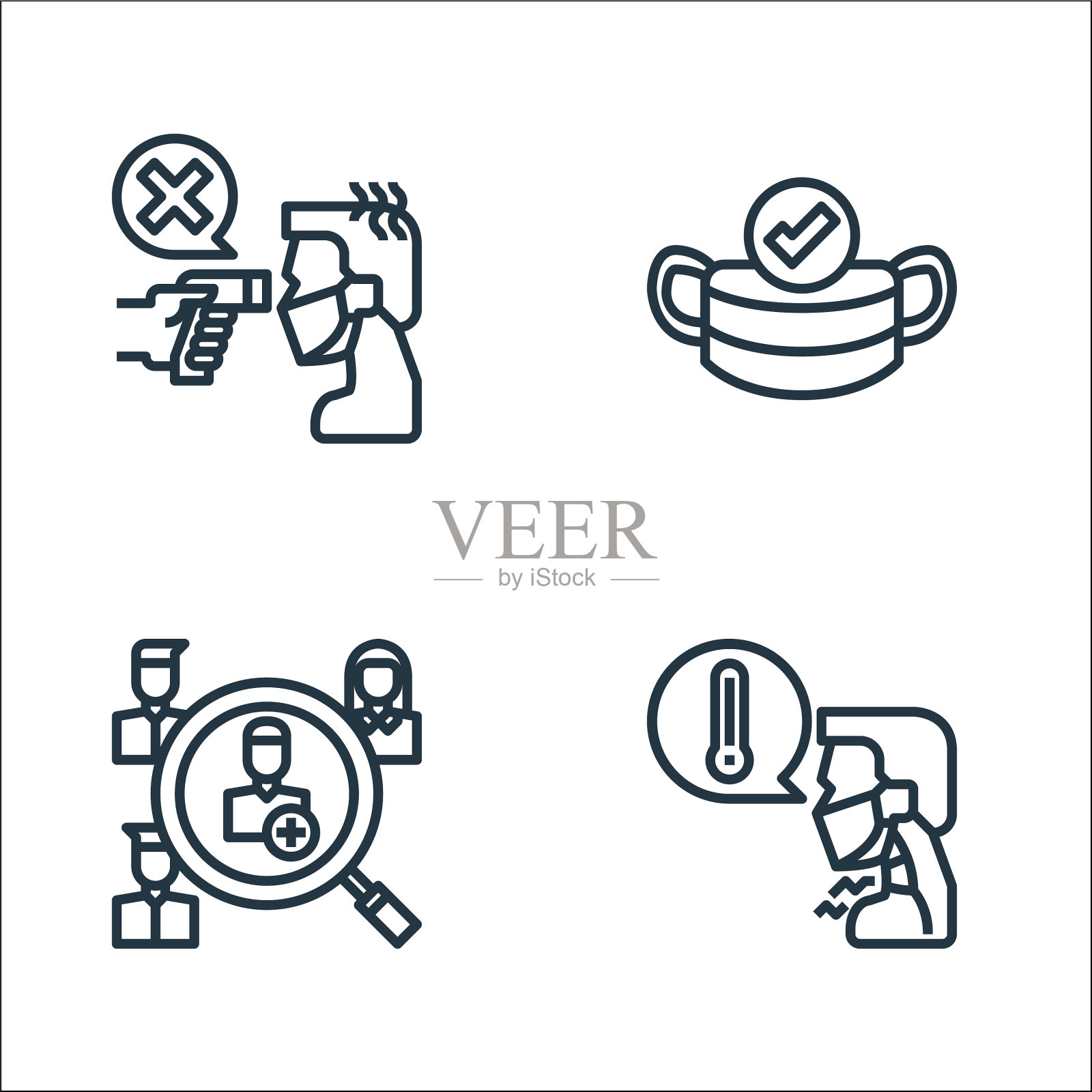 扁平冠状病毒线图标线性集质量图标素材