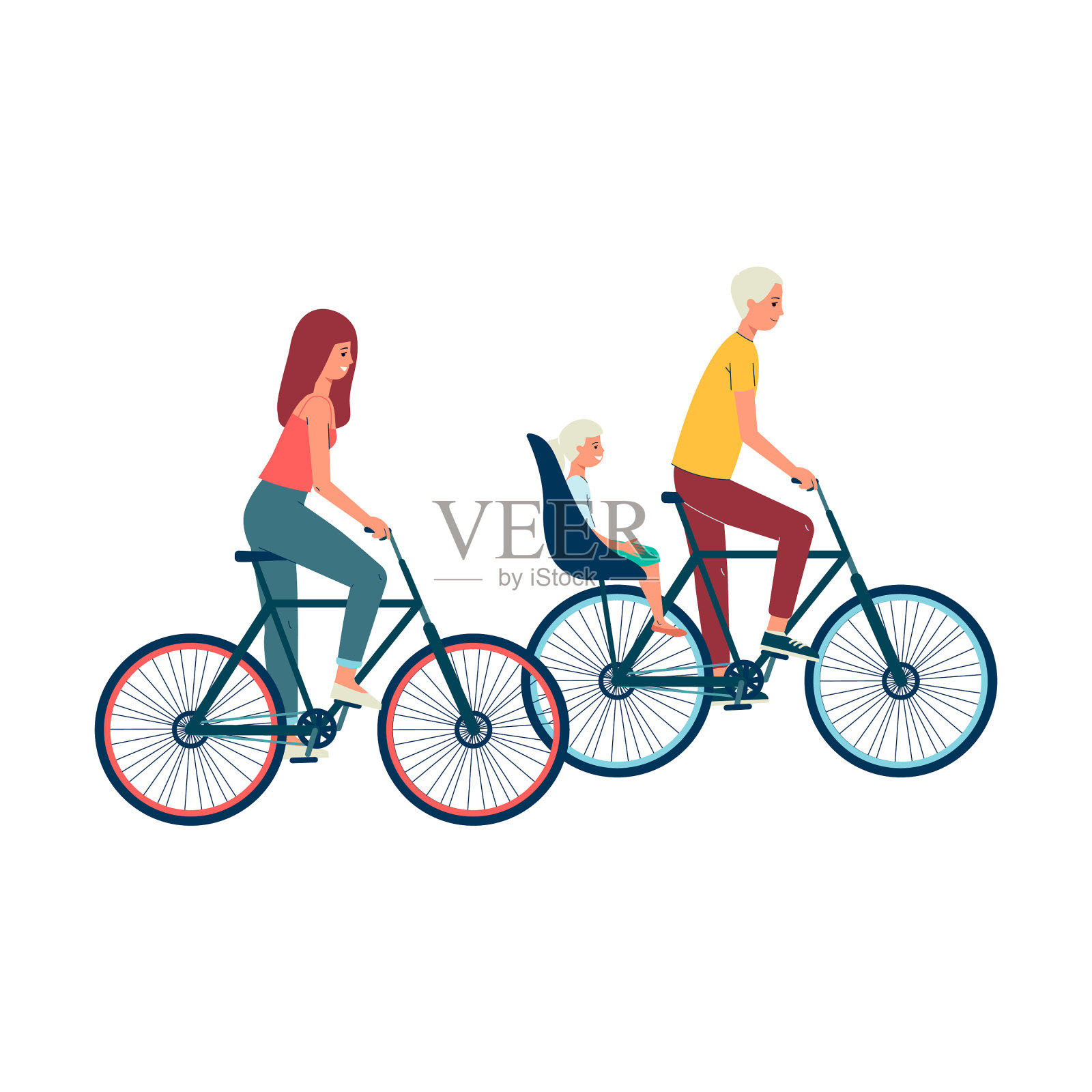 家人带着孩子一起骑脚踏车设计元素图片