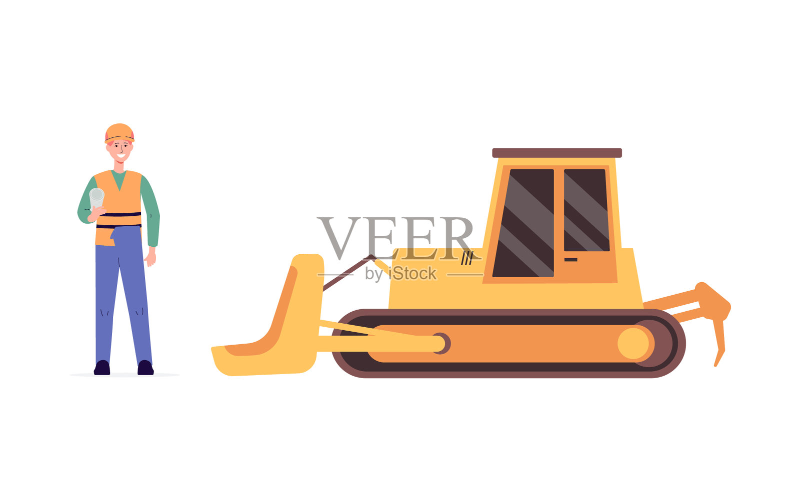 黄色推土机和工业工人设计元素图片