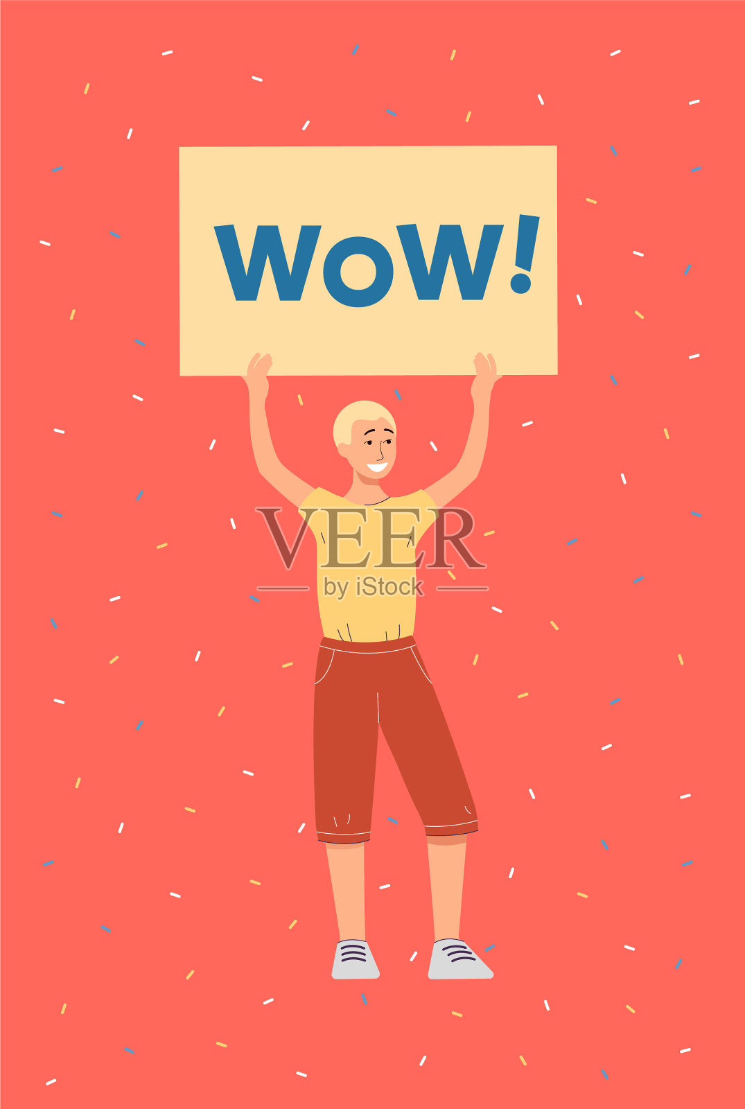 快乐的人拿着哇推广标志下坠落插画图片素材