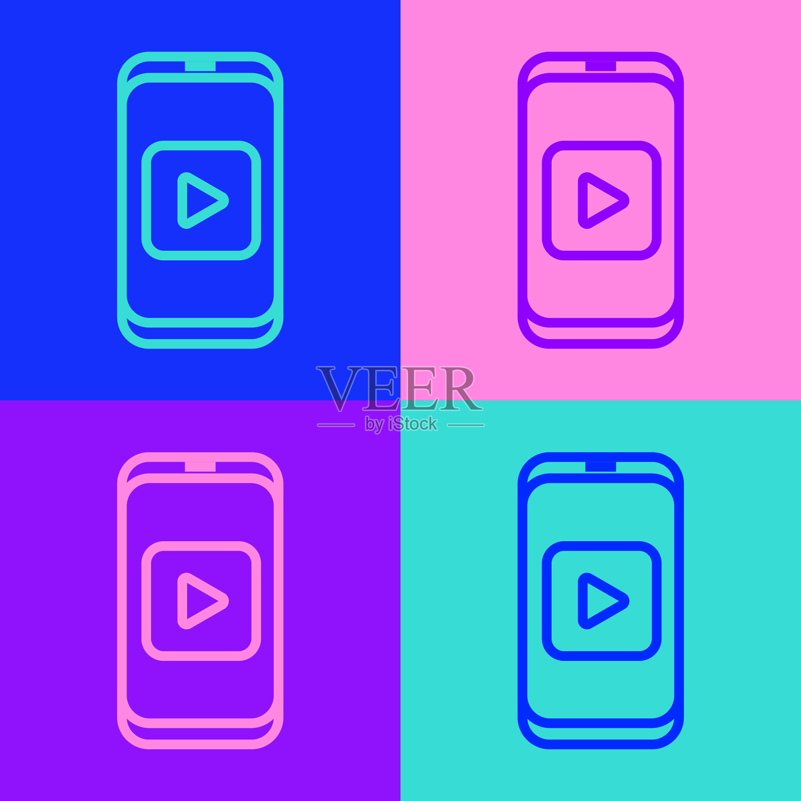 流行艺术线在线播放视频图标孤立上插画图片素材