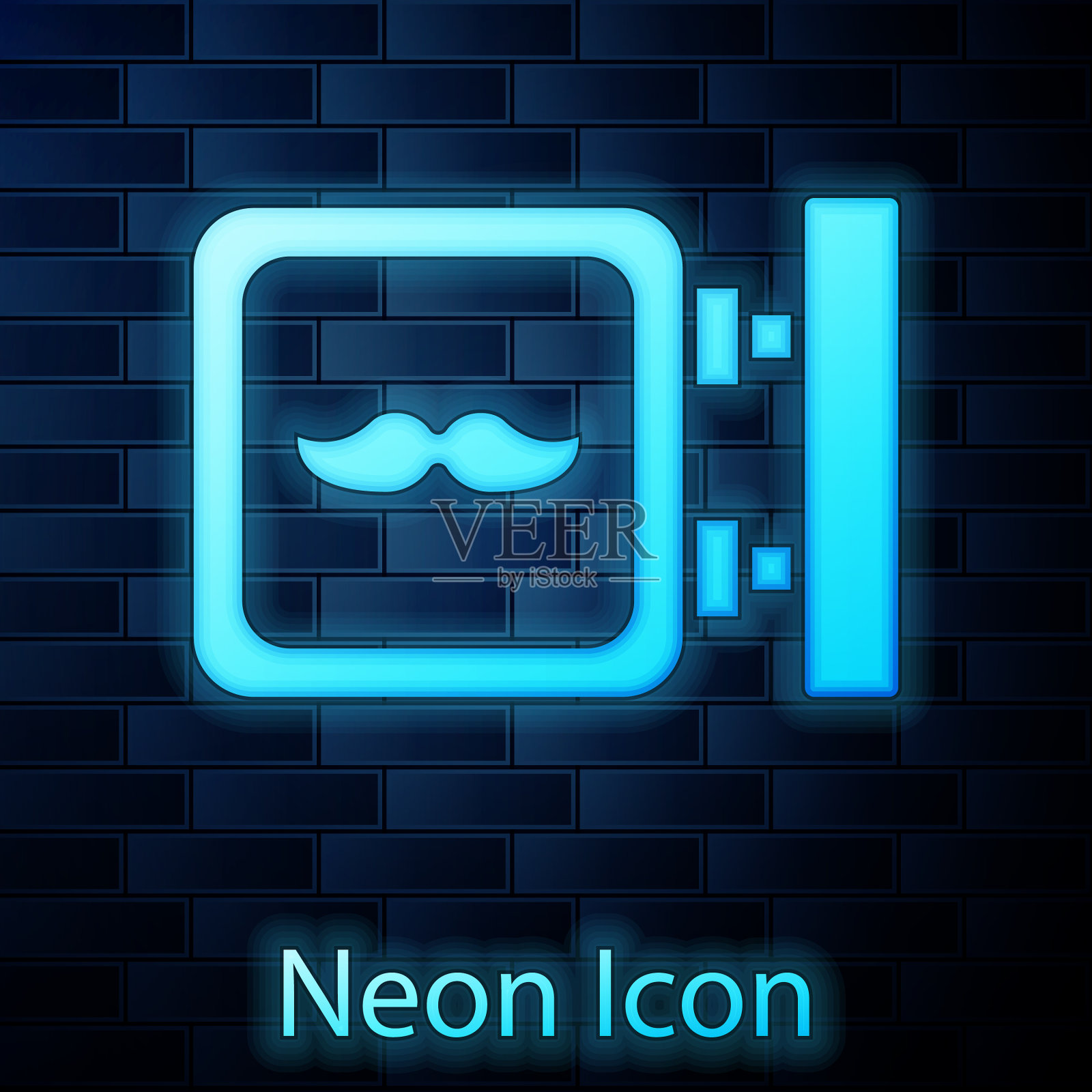 霓虹灯理发店图标孤立在砖块上插画图片素材