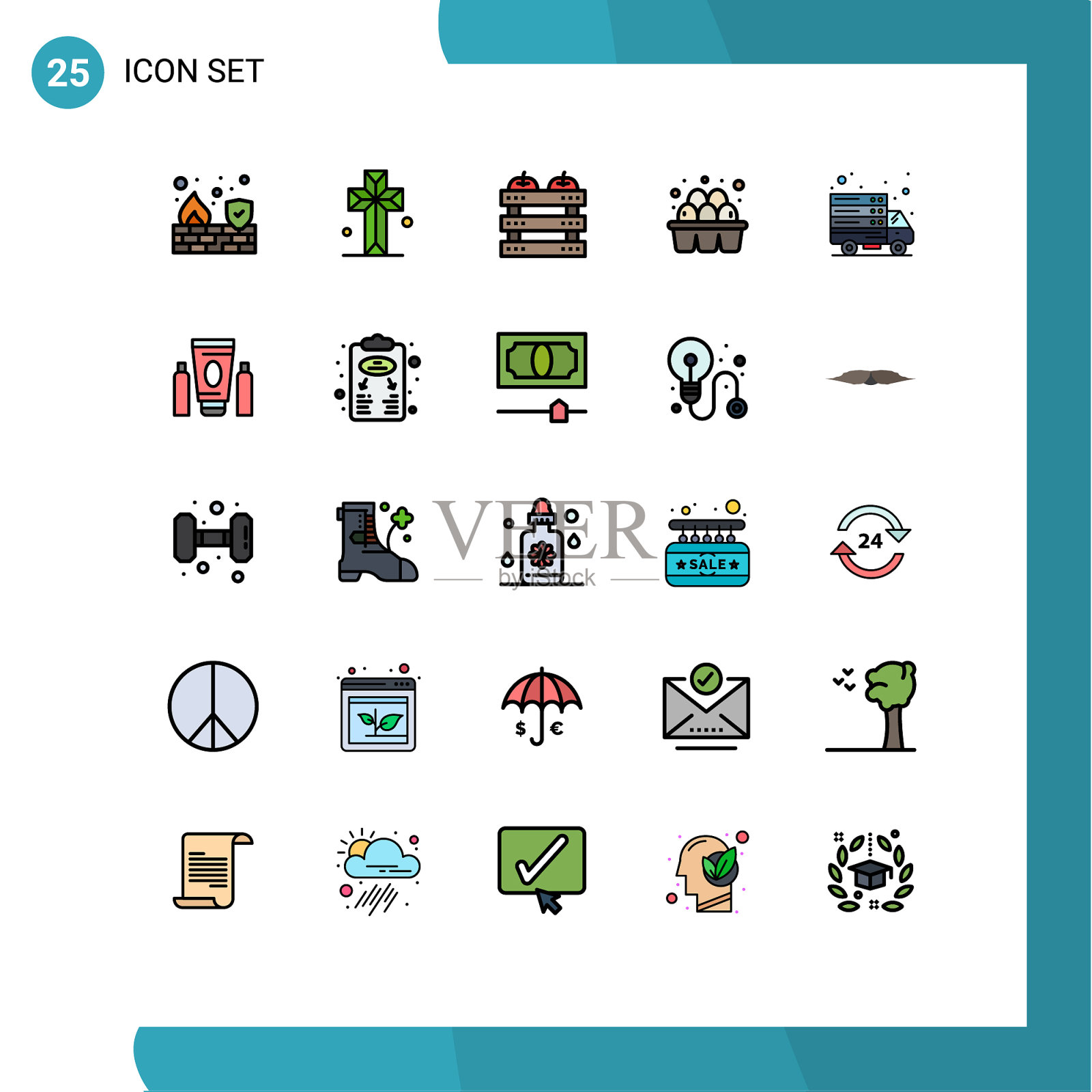 25主题填充线平面颜色和可编辑插画图片素材