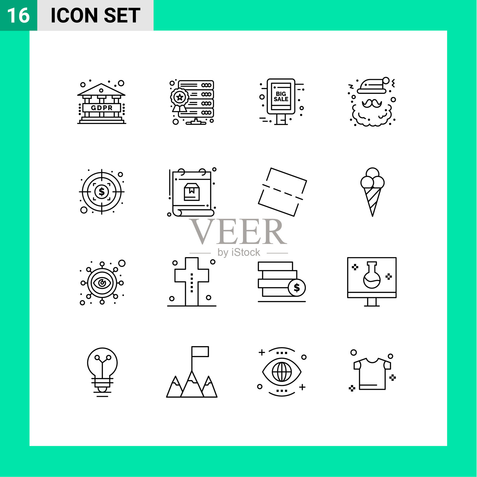 可编辑的行包16个简单的轮廓插画图片素材