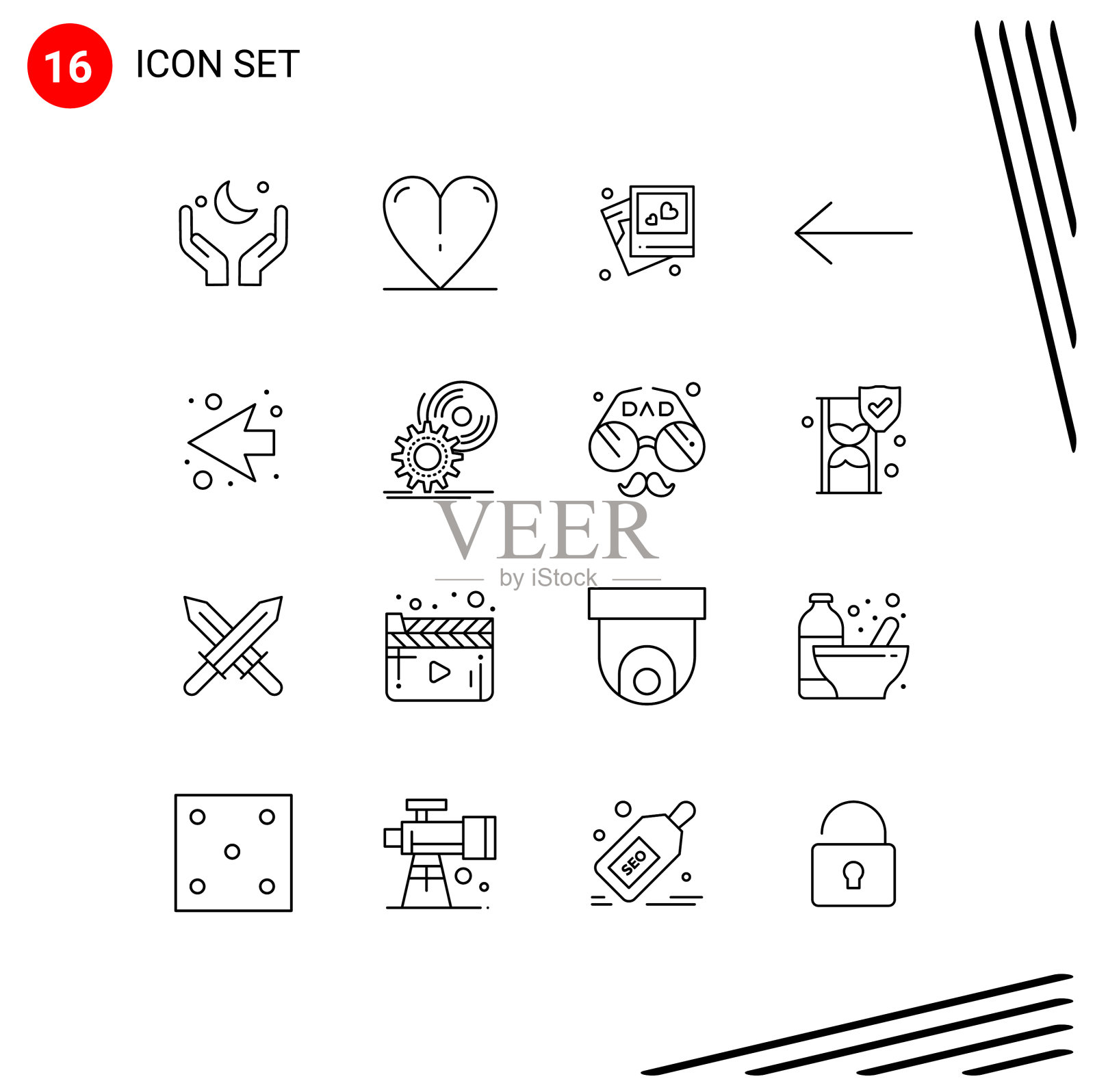 为CD下一帧的网格设置16个轮廓插画图片素材