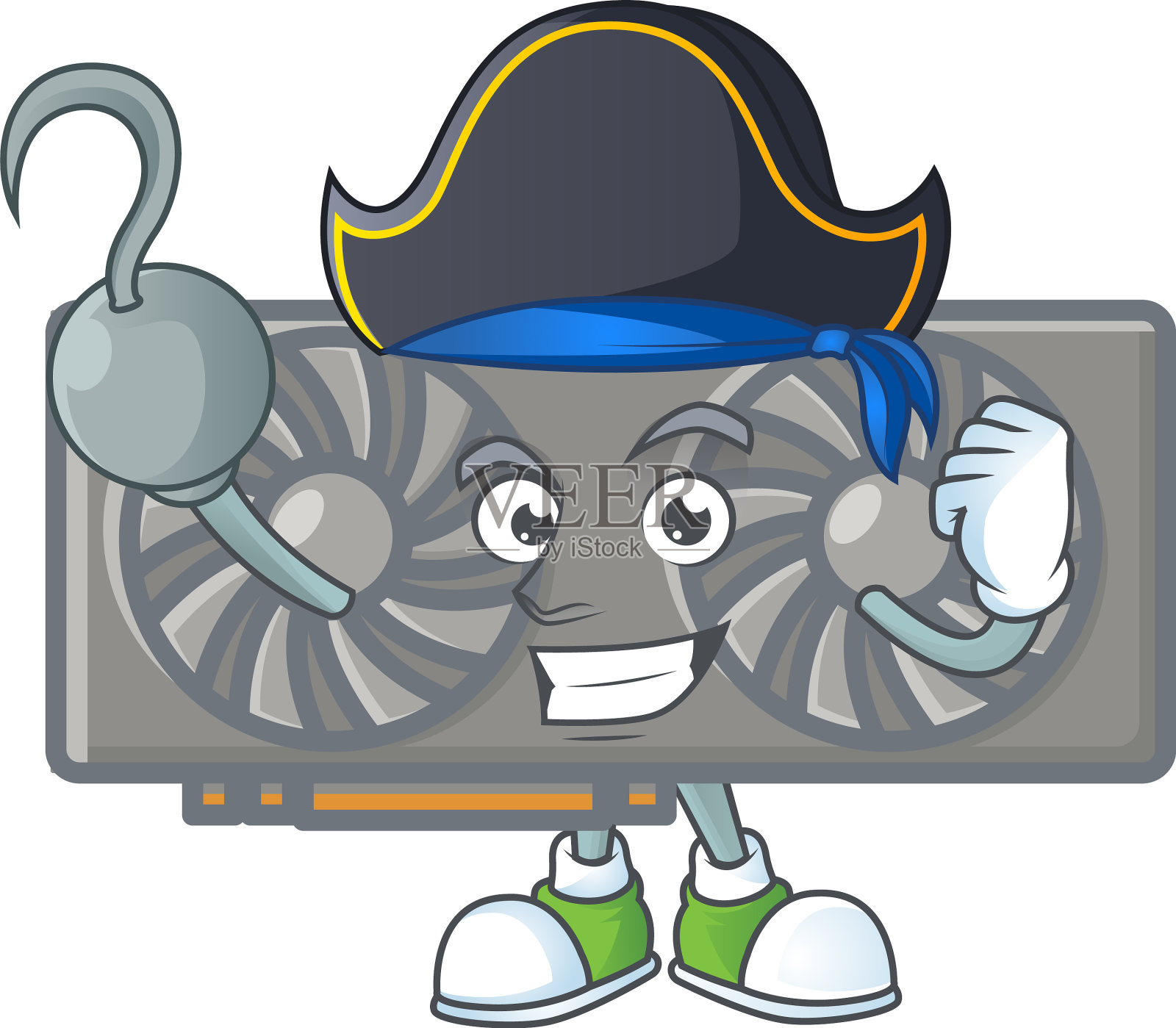 冷静的海盗一边玩游戏一边戴着显示卡插画图片素材