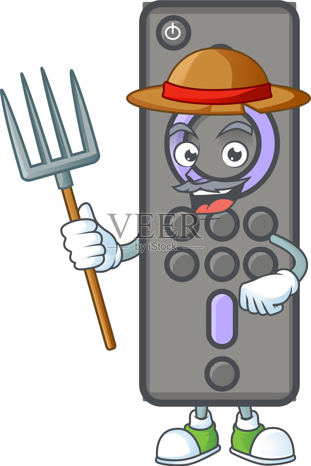 甜美的农民用帽子和工具遥控电视插画图片素材