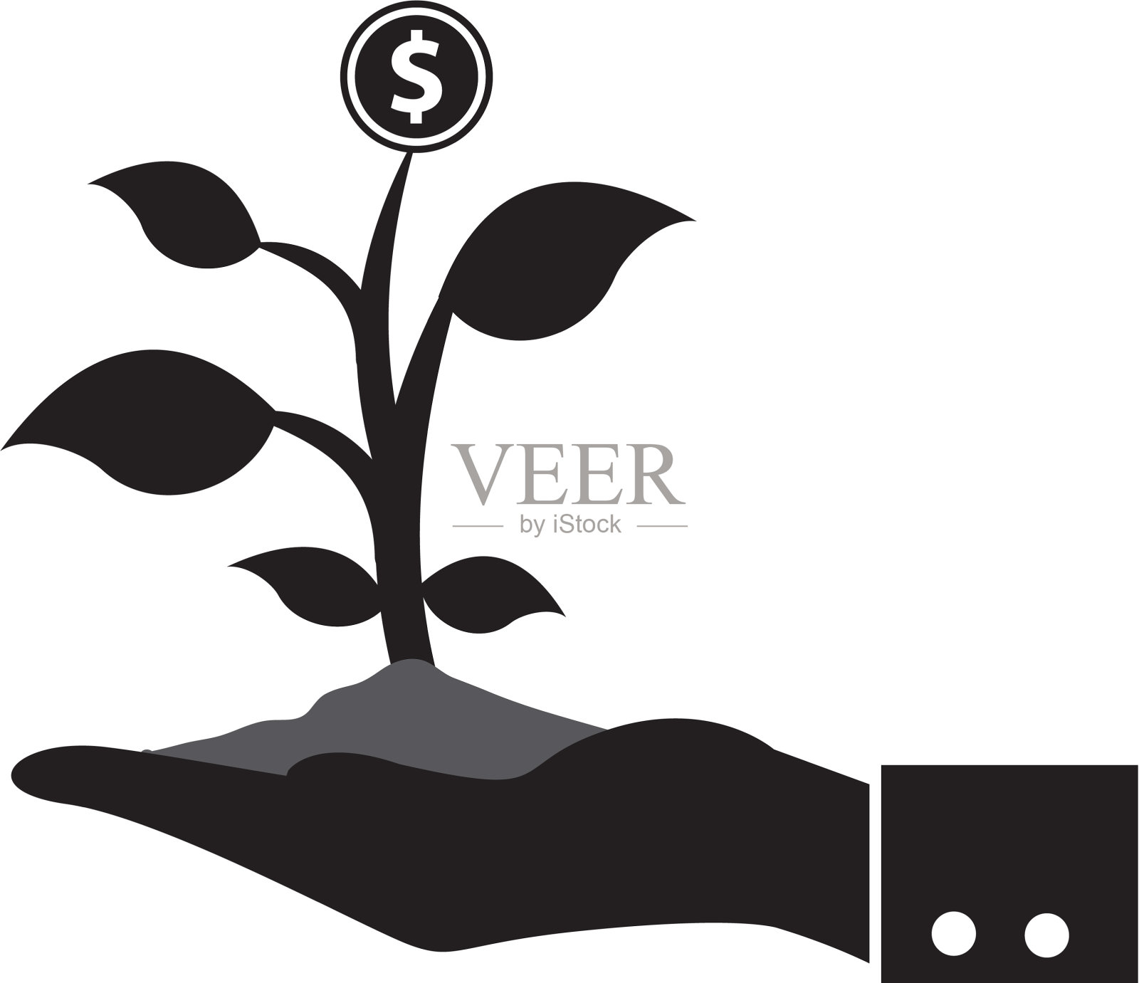 男人手握钱树插画图片素材