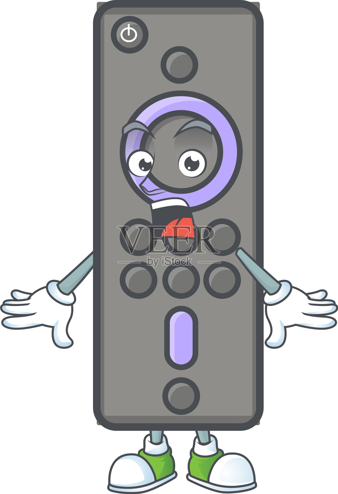 卡通遥控器电视与一个惊讶的姿态插画图片素材