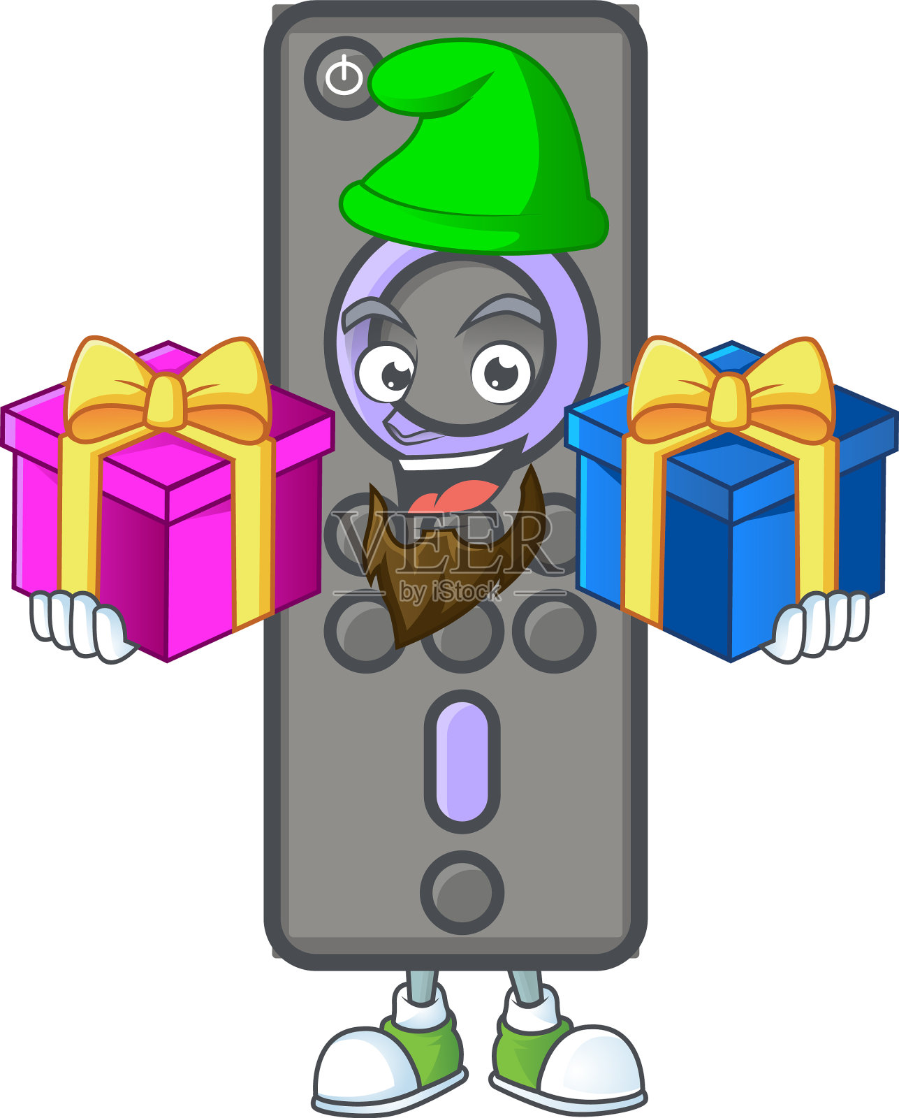 迷人的遥控电视与两盒礼物插画图片素材