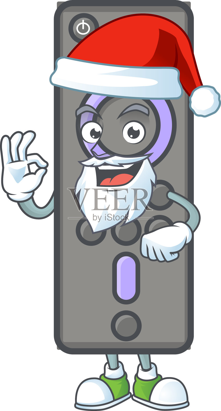 一个可爱的圣诞老人遥控器电视ok手指插画图片素材