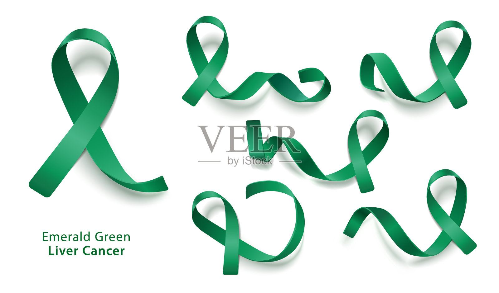 设置翠绿色的卷曲丝带和环图标素材