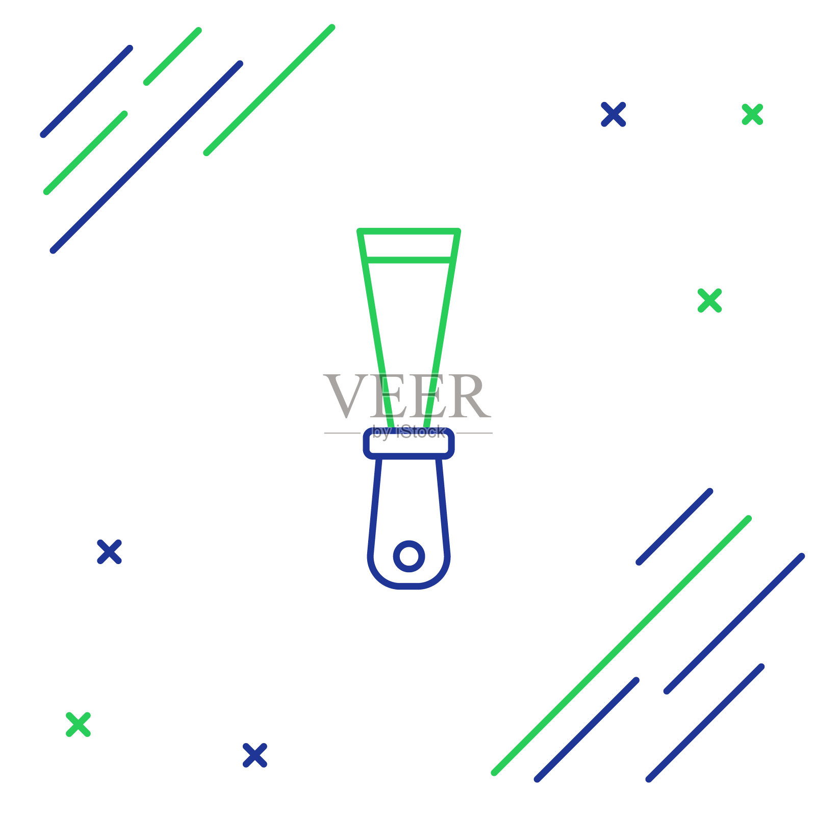 线条油灰刀图标隔离在白色背景上。抹刀修理工具。填缝或涂漆工具。色彩斑斓的轮廓的概念。向量图标素材