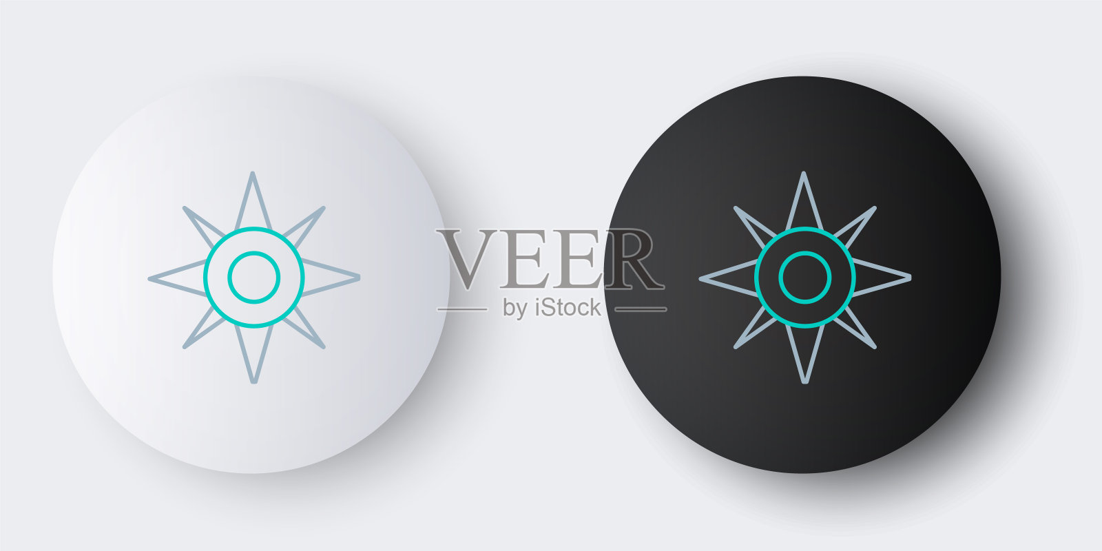 线风玫瑰图标孤立在灰色背景。指南针图标的旅行。导航设计。彩色轮廓概念。向量图标素材