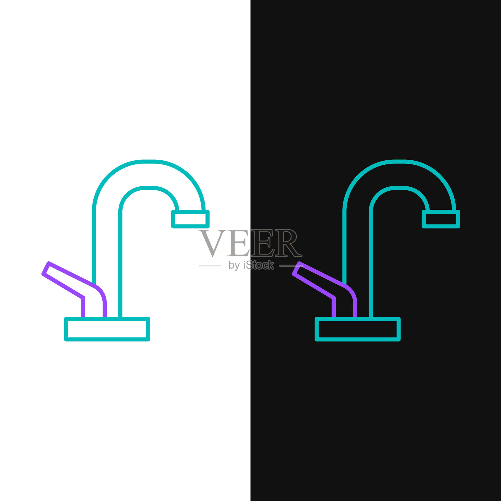 线水龙头图标隔离在白色和黑色背景。色彩斑斓的轮廓的概念。向量插画图片素材