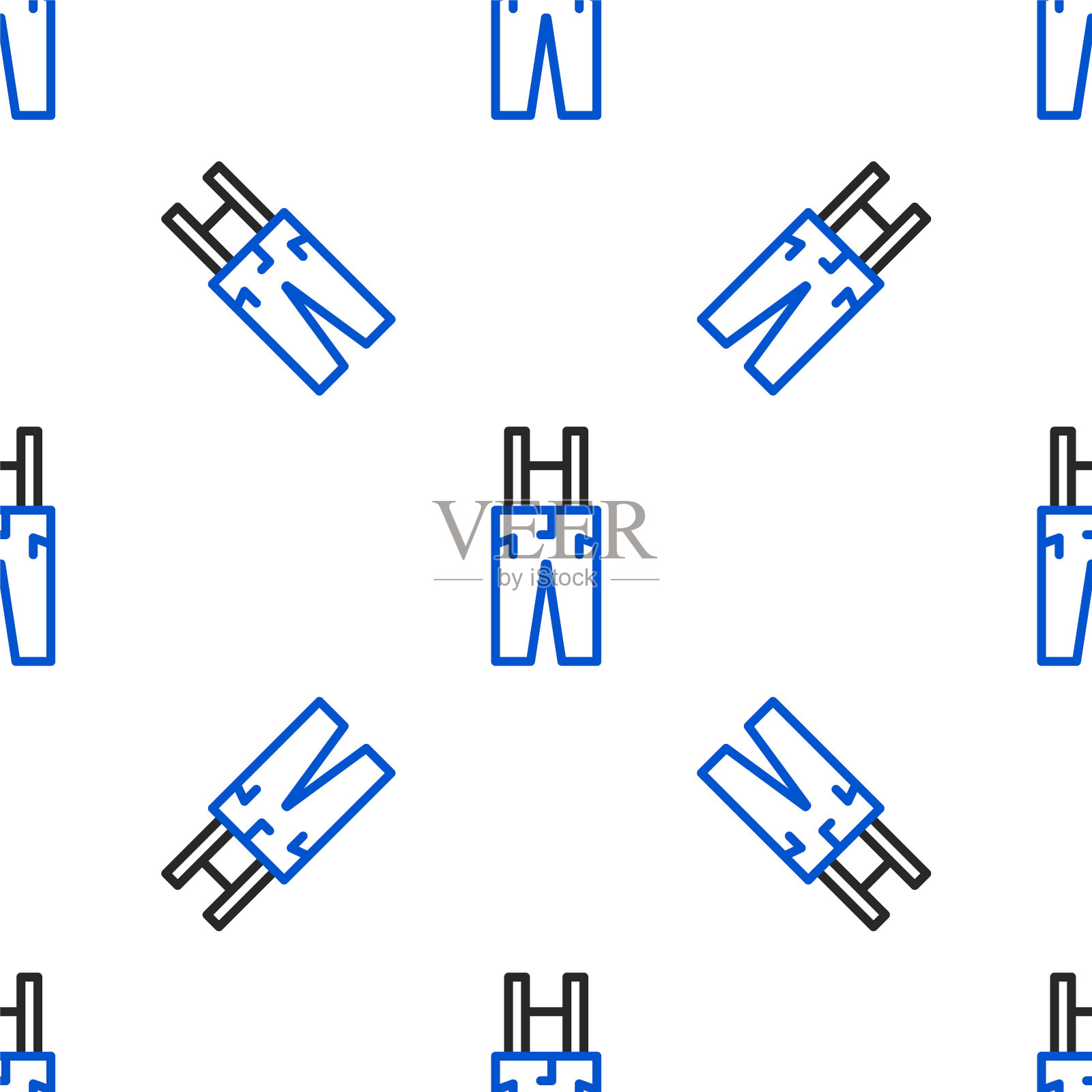 线裤子与吊带图标隔离无缝模式在白色背景。色彩斑斓的轮廓的概念。向量插画图片素材