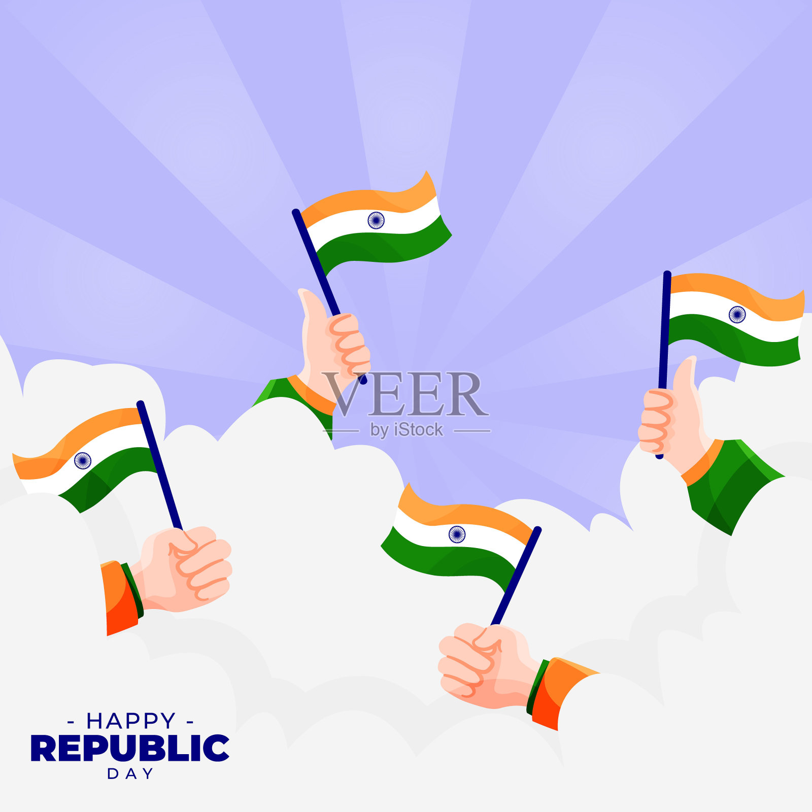 插图欢迎共和国日与手握国旗印度插画图片素材