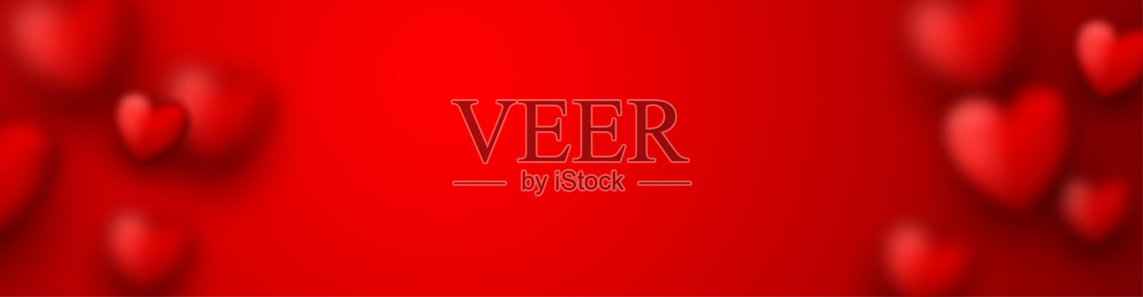 情人节的红色横幅和模糊的心。插画图片素材