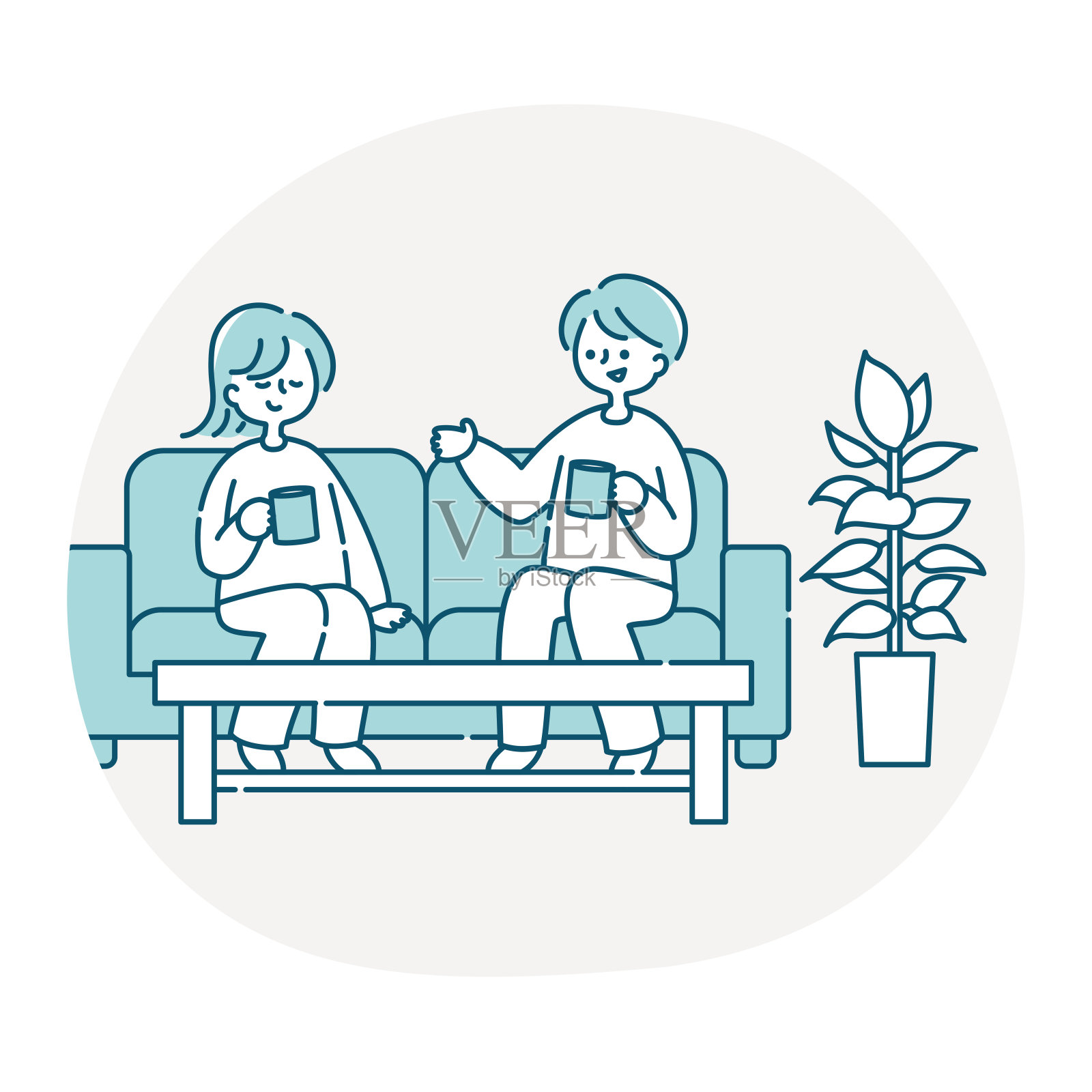 一对夫妇在沙发上休息插画图片素材