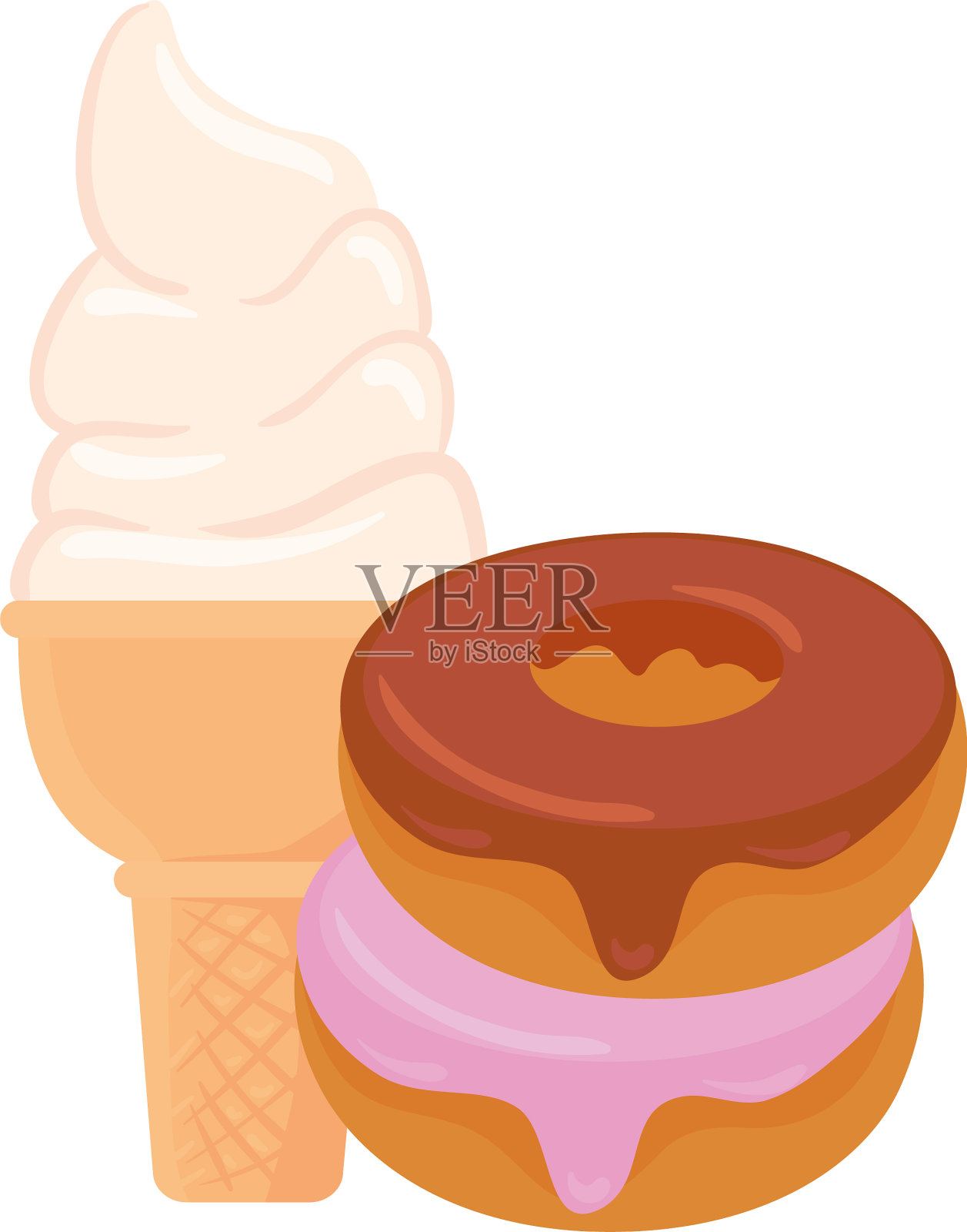 快餐上的甜甜甜圈配冰淇淋设计元素图片