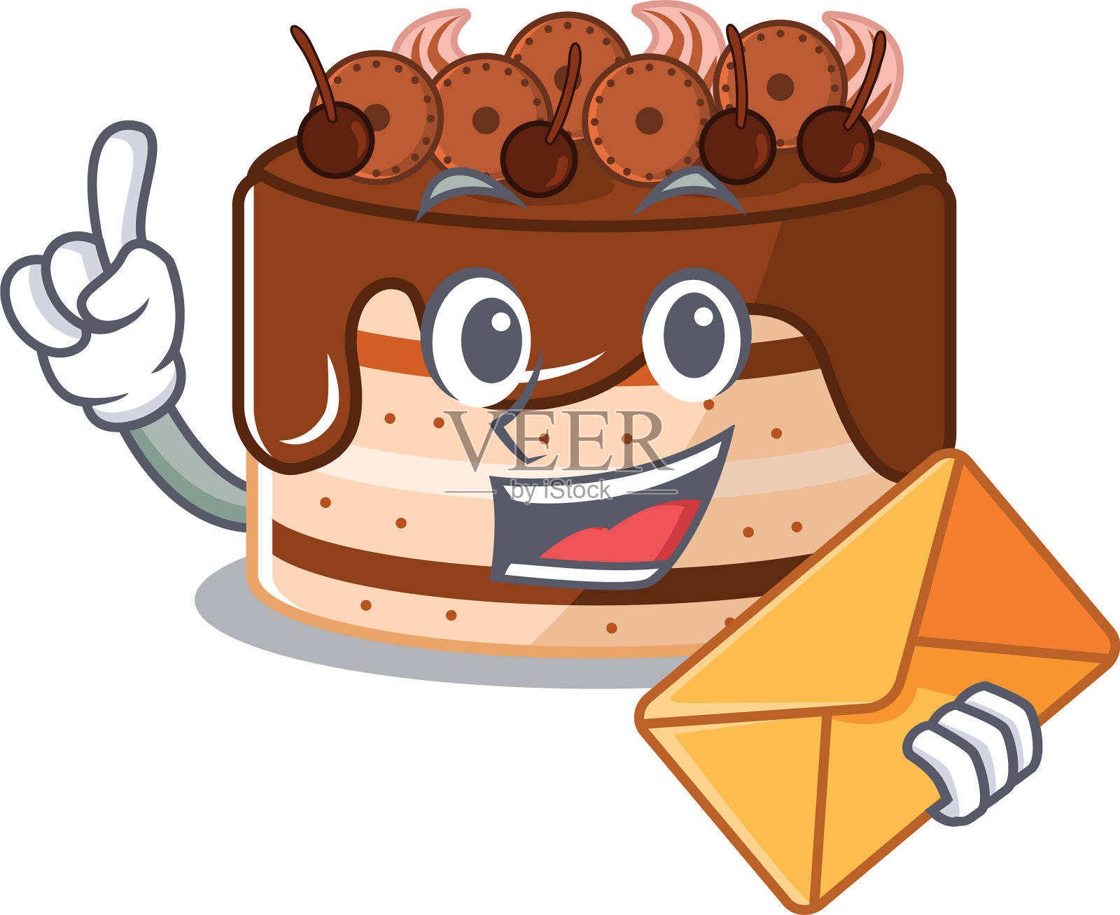 笑脸巧克力蛋糕吉祥物设计插画图片素材