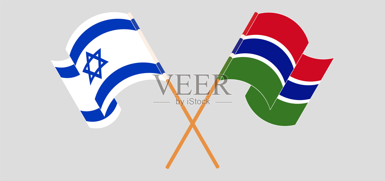 以色列与冈比亚国旗交叉插画图片素材