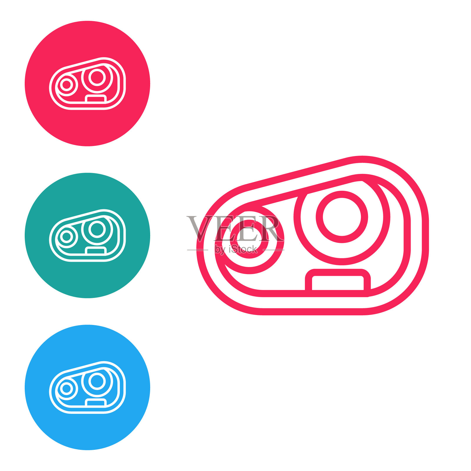 红色线汽车前灯图标孤立在白色背景。在圆形按钮中设置图标。向量图标素材