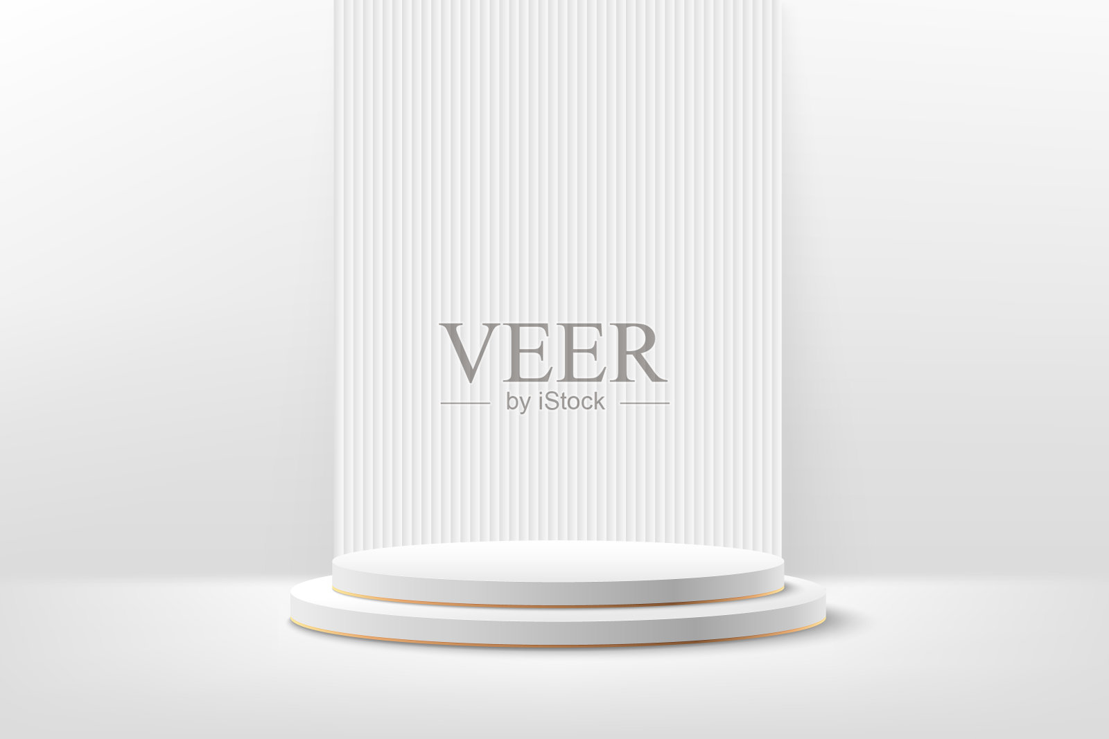 现代网站上产品的抽象圆形展示。背景渲染与裙房和白色垂直条纹纹理墙场景，3d渲染几何形状的白色和灰色颜色。插画图片素材