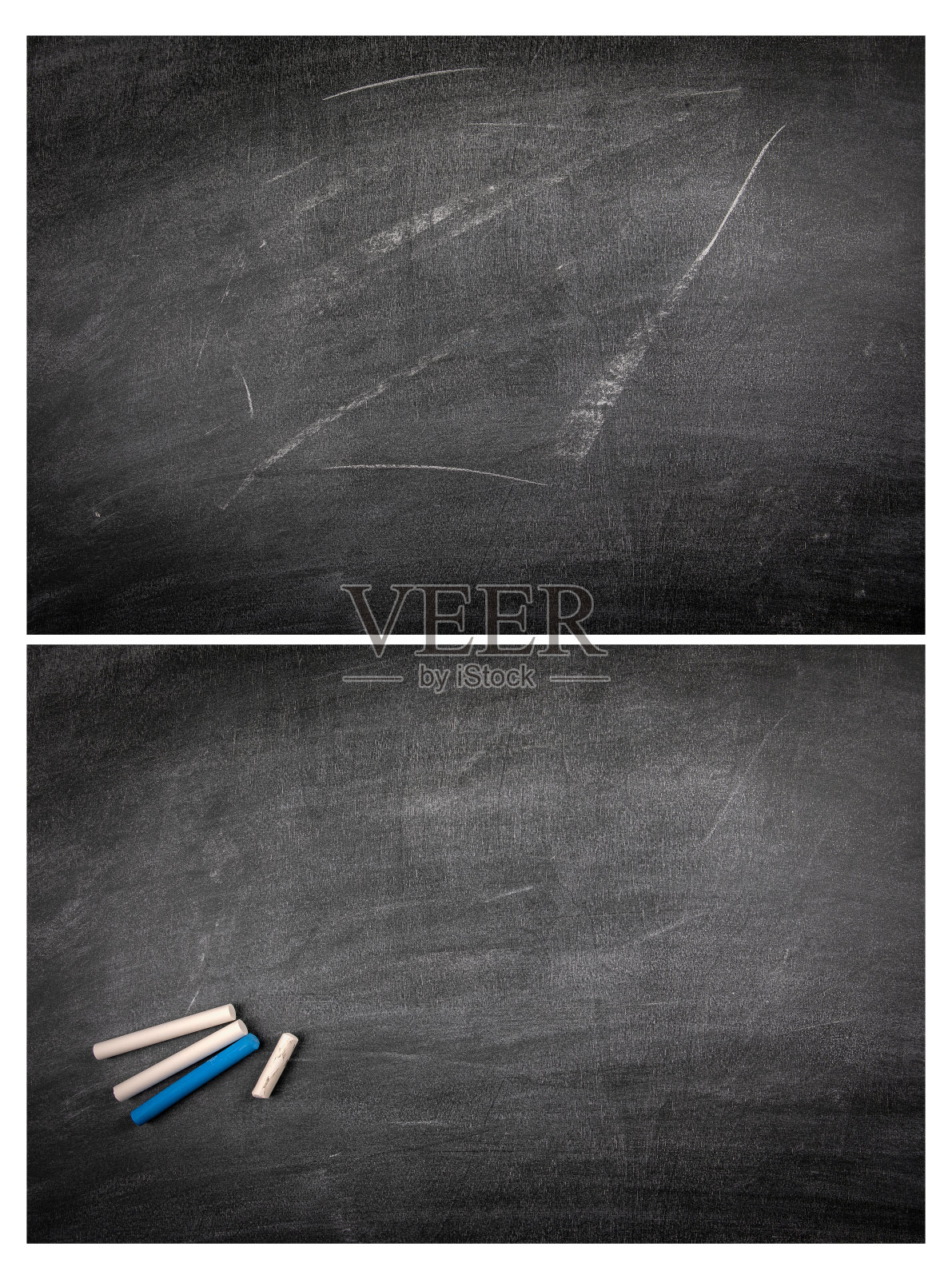 黑色的黑板上有粉笔片。文本和图纸的空间，模拟。划痕和白线照片摄影图片