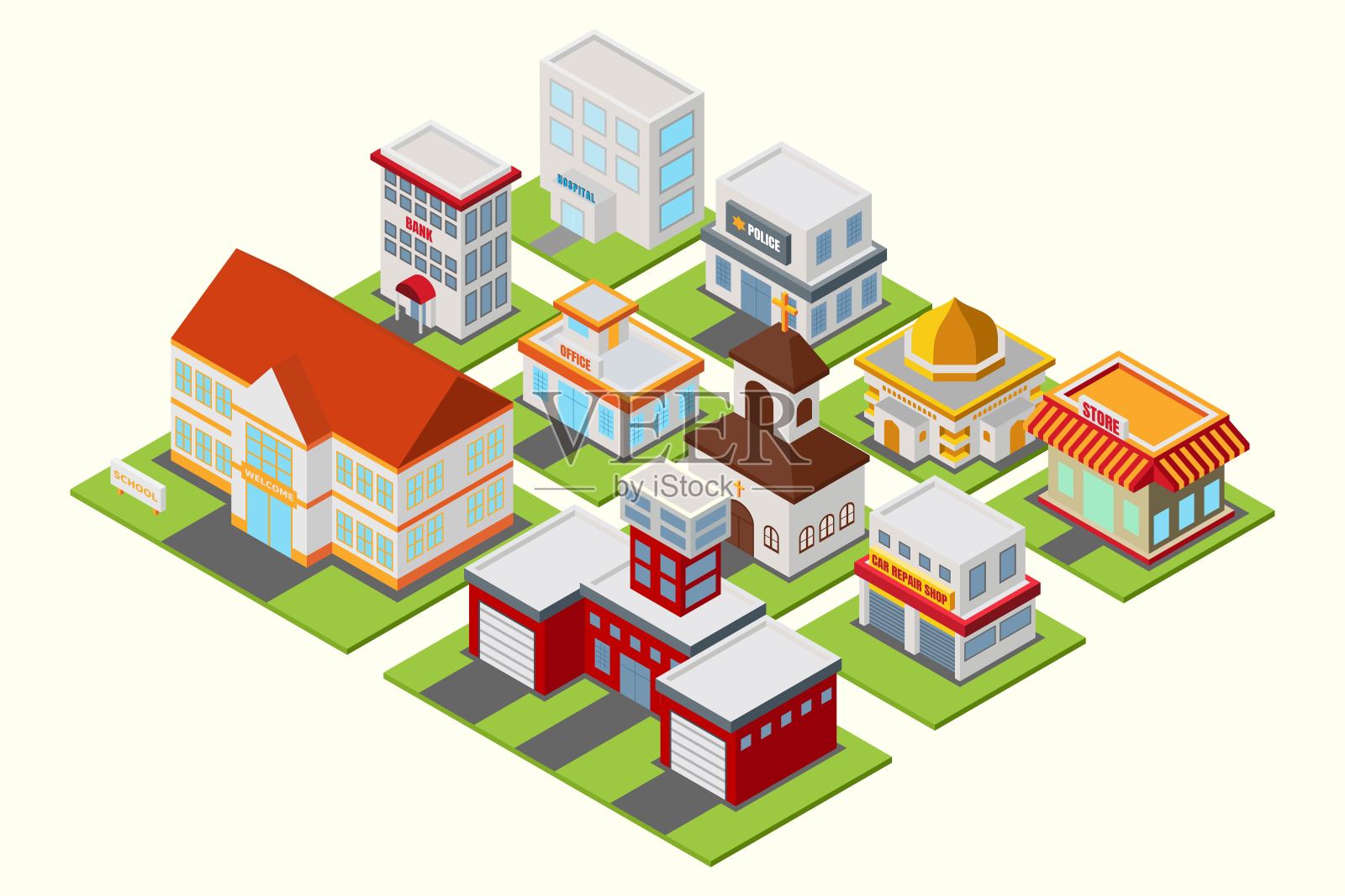 现代2.5D建筑合集矢量素材插画图片素材