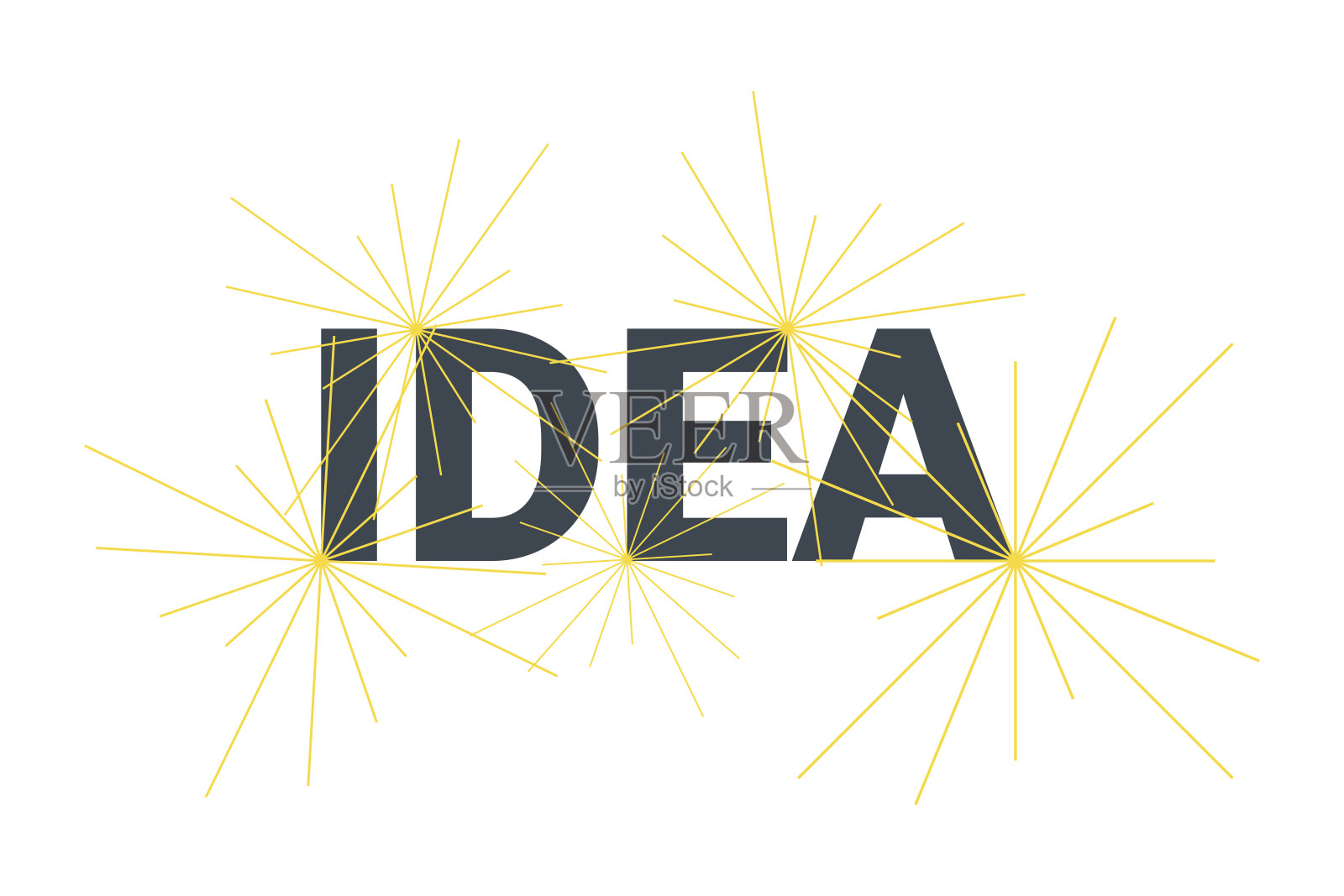 现代平面设计的一个词“想法”与线条在轻抽象的黄色和灰色的颜色。插画图片素材