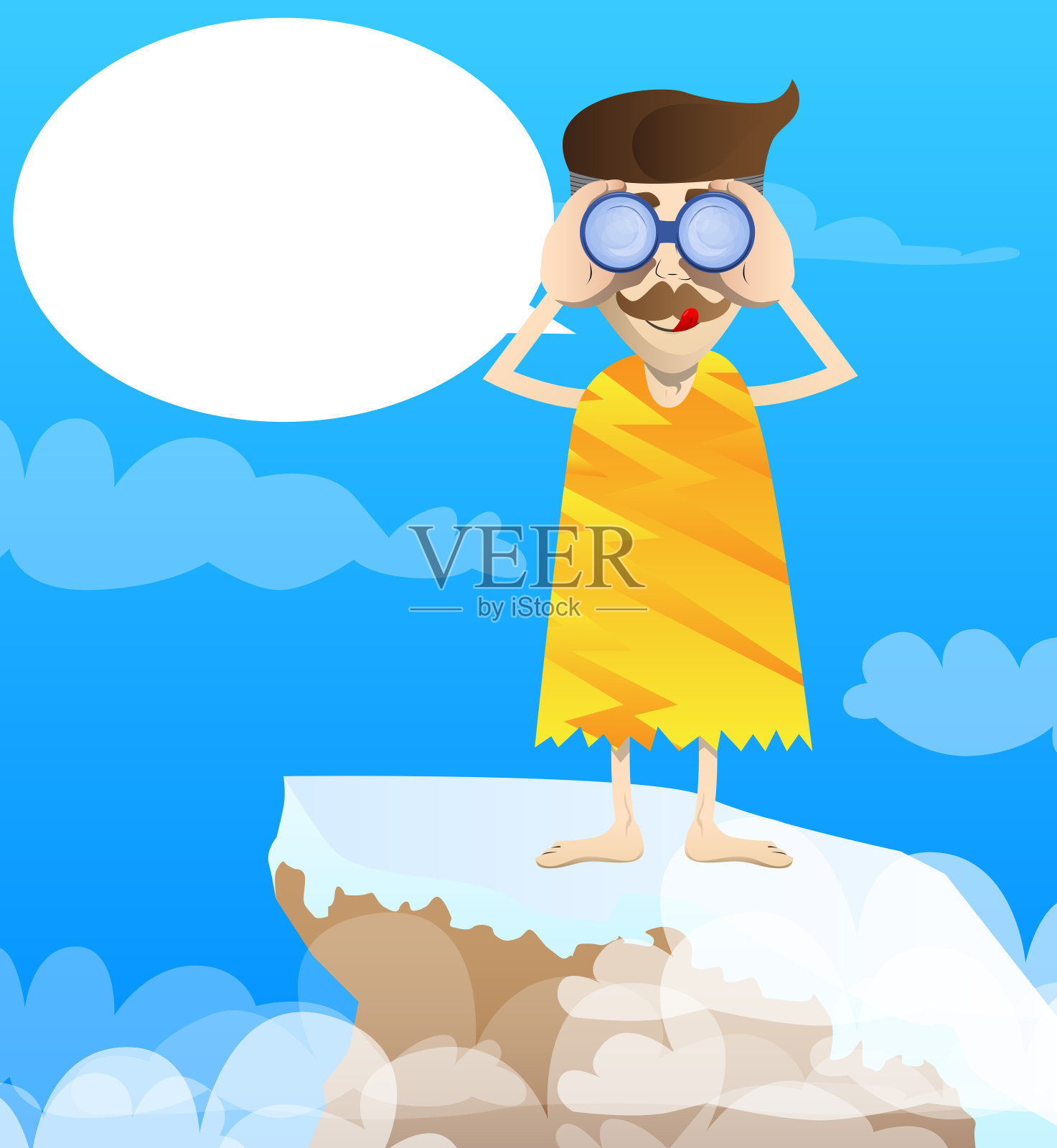 用双筒望远镜看的史前人类。插画图片素材