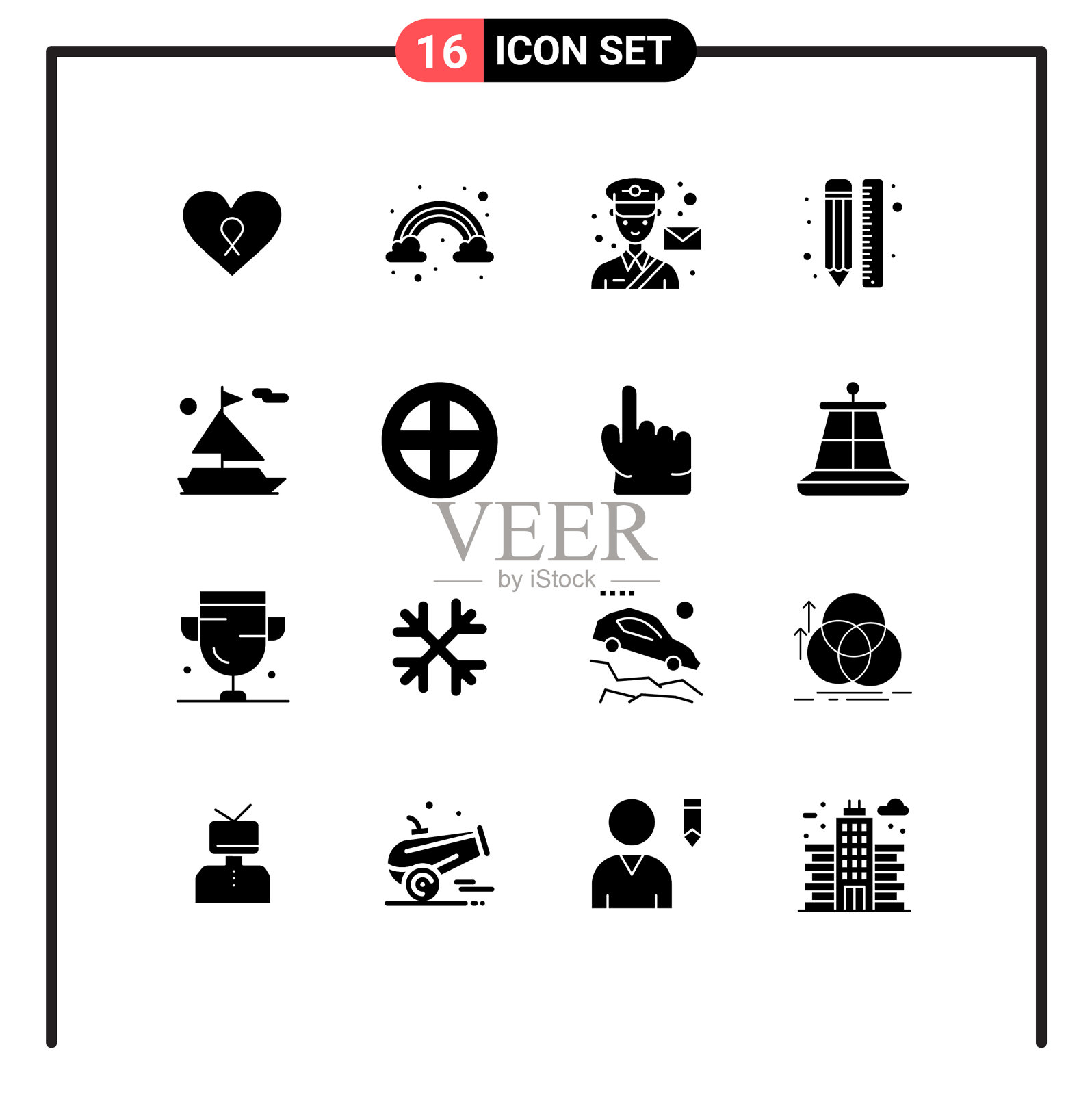 实字形包16个通用符号海滩插画图片素材