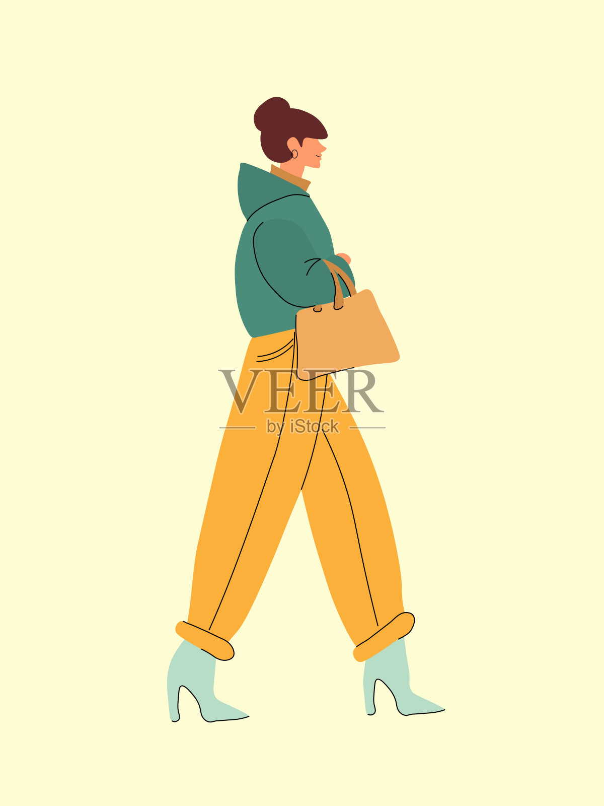 美丽时尚的女孩走路插画图片素材