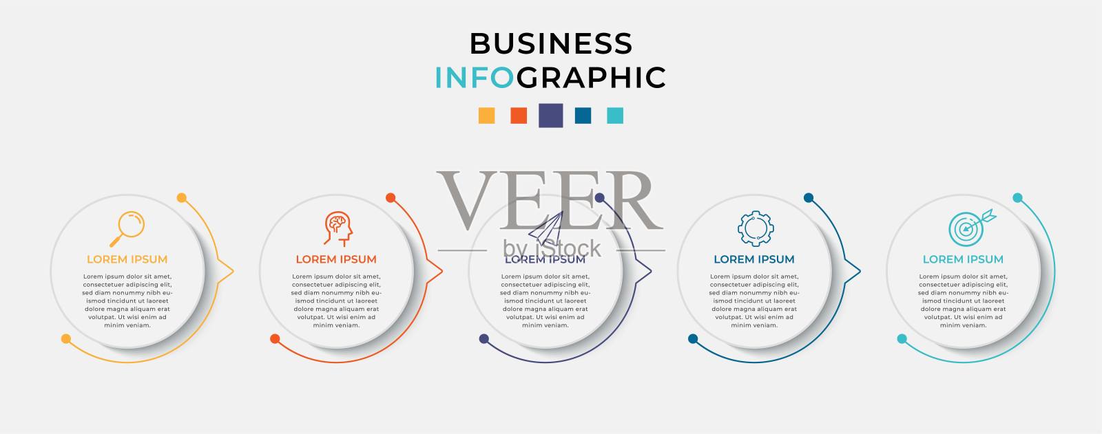 最小业务信息图模板。时间轴5个步骤，选项和营销图标。插画图片素材