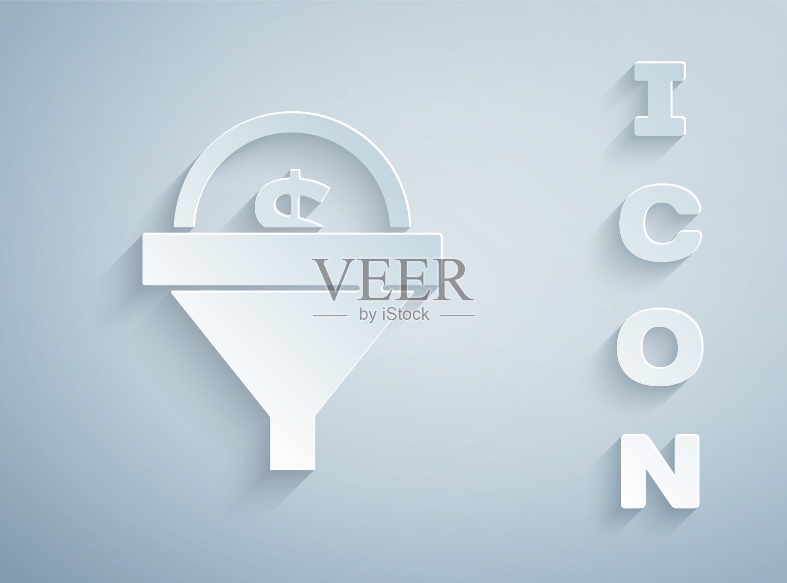 领导管理图标孤立在灰色背景上。漏斗。目标客户的业务概念。纸艺术风格。向量插画图片素材