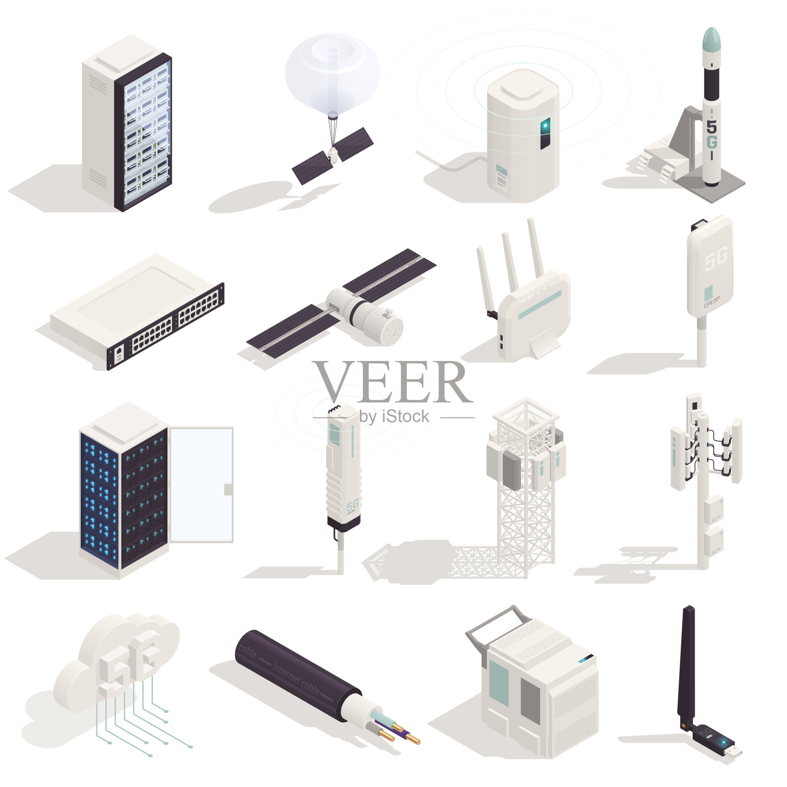 1906. i101.010.p.m004.c30。现代互联网5G通信技术等距集插画图片素材