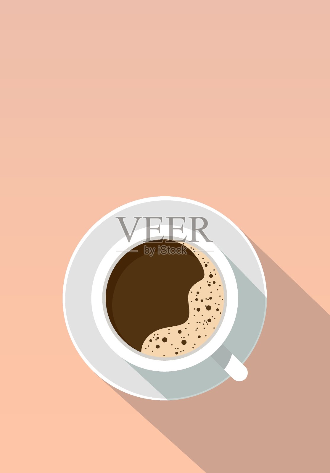 咖啡杯与碟，俯视图。粉红色的背景。平面风格矢量插图插画图片素材