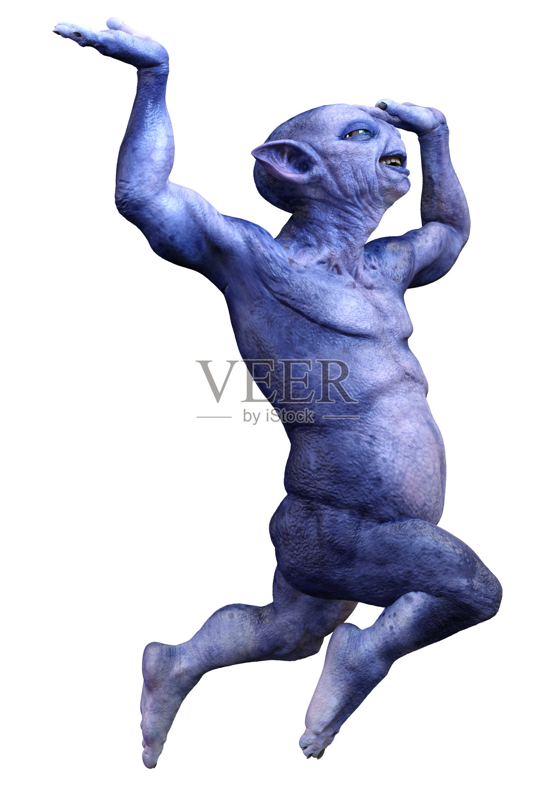 3D插图蓝色外星人在白色照片摄影图片
