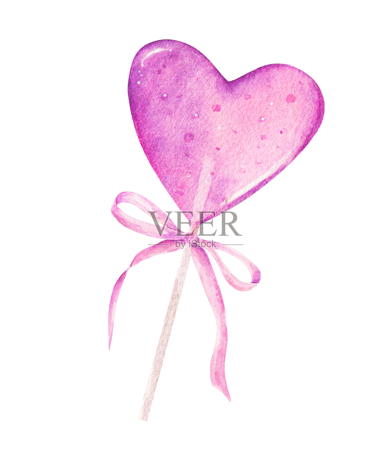 水彩棒棒糖的形状与弓孤立在白色的背景。插画图片素材